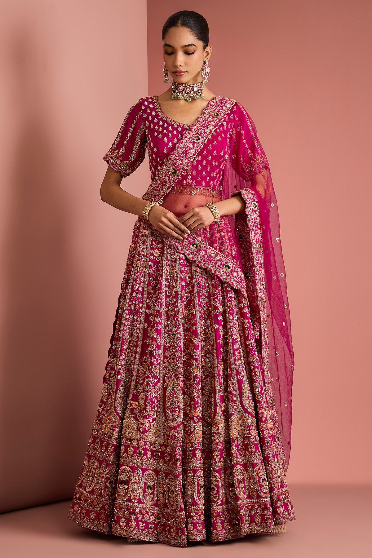 Buy Dark Pink Zardosi Lehenga Set for women by Milu Madan online available at scrollnshops