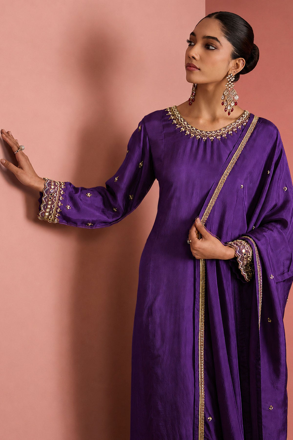 Dark Purple Cutdana Kurta Set