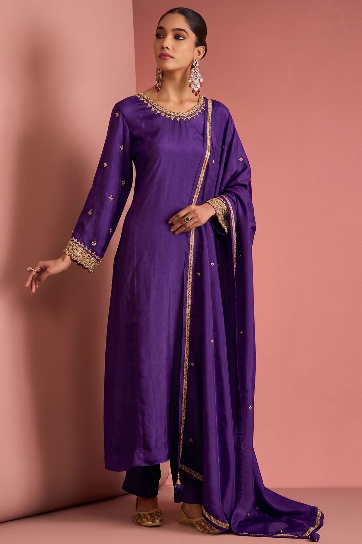 Buy Dark Purple Cutdana Kurta Set for women by Milu Madan online available at scrollnshops