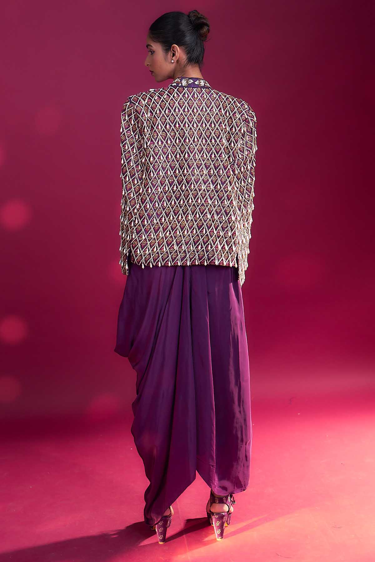 Dark Purple Embroidered Cape Set