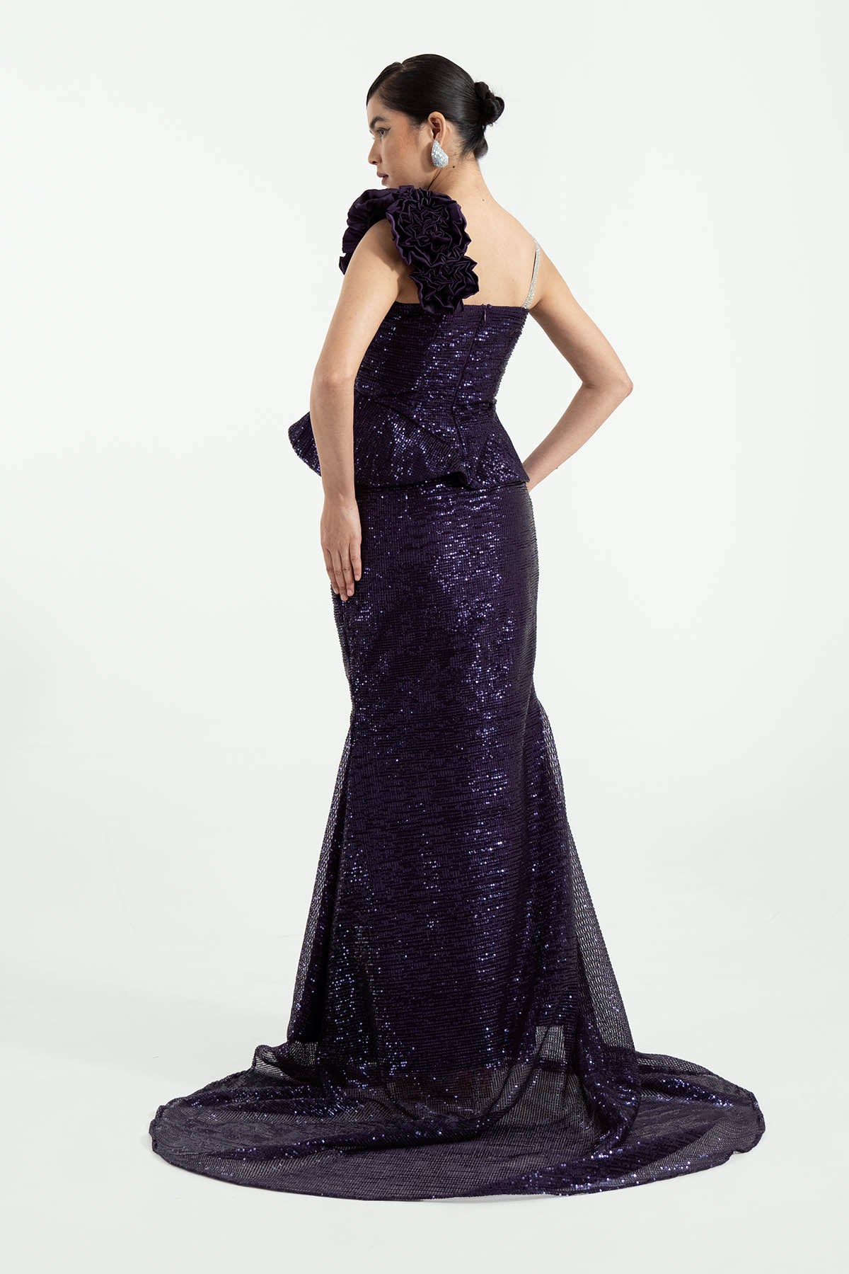 Dark Purple Sequins Skirt Set