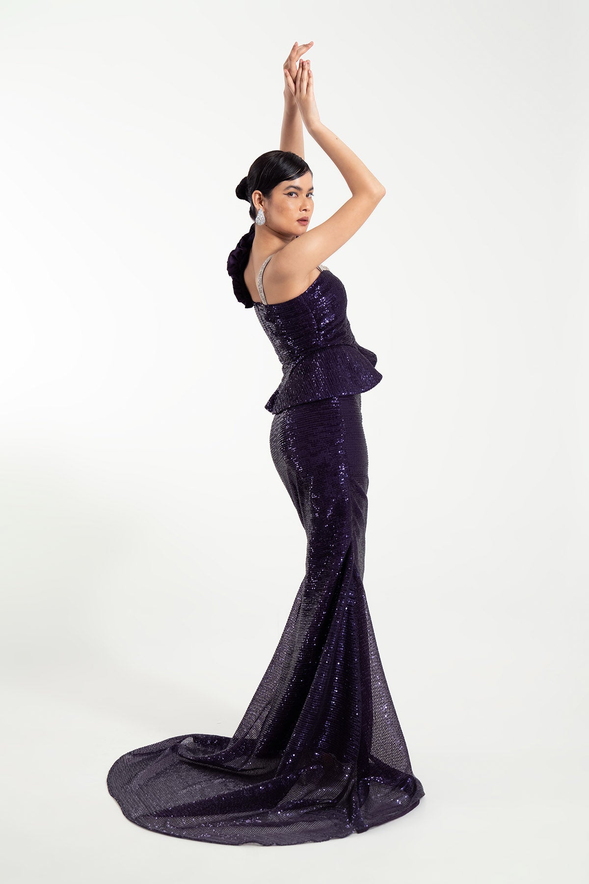 Dark Purple Sequins Skirt Set