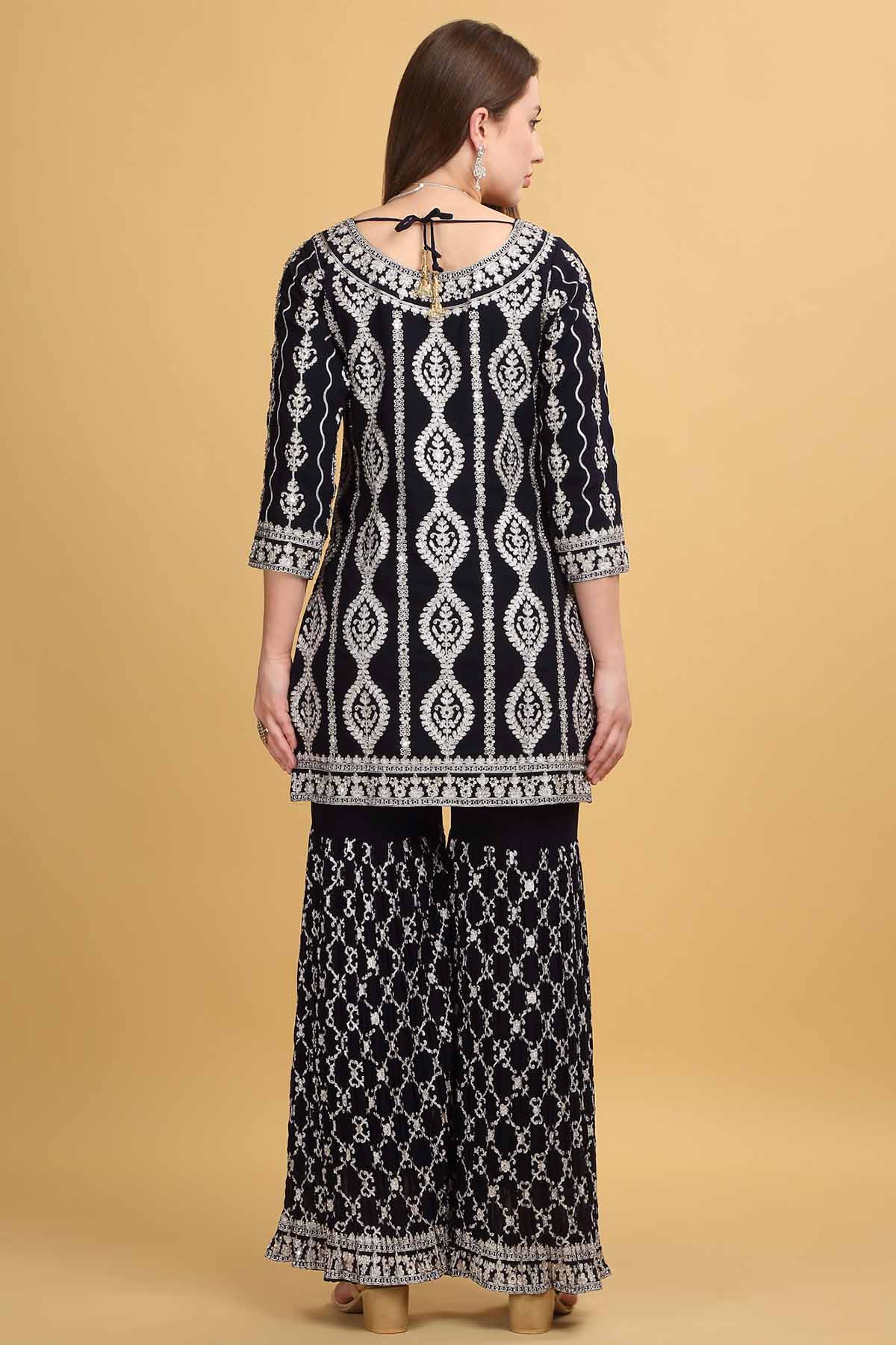 Dark Purple Zari Short Kurta Set