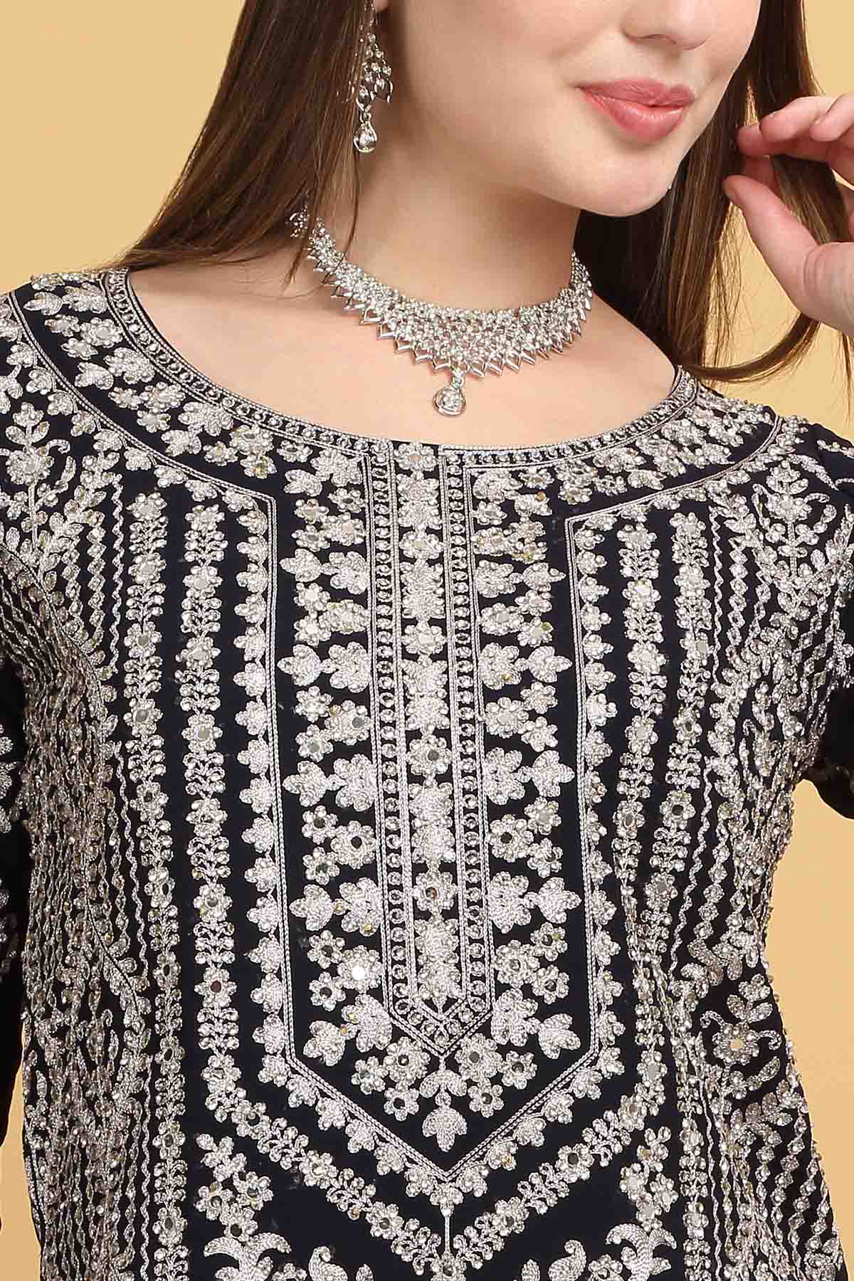 Dark Purple Zari Short Kurta Set