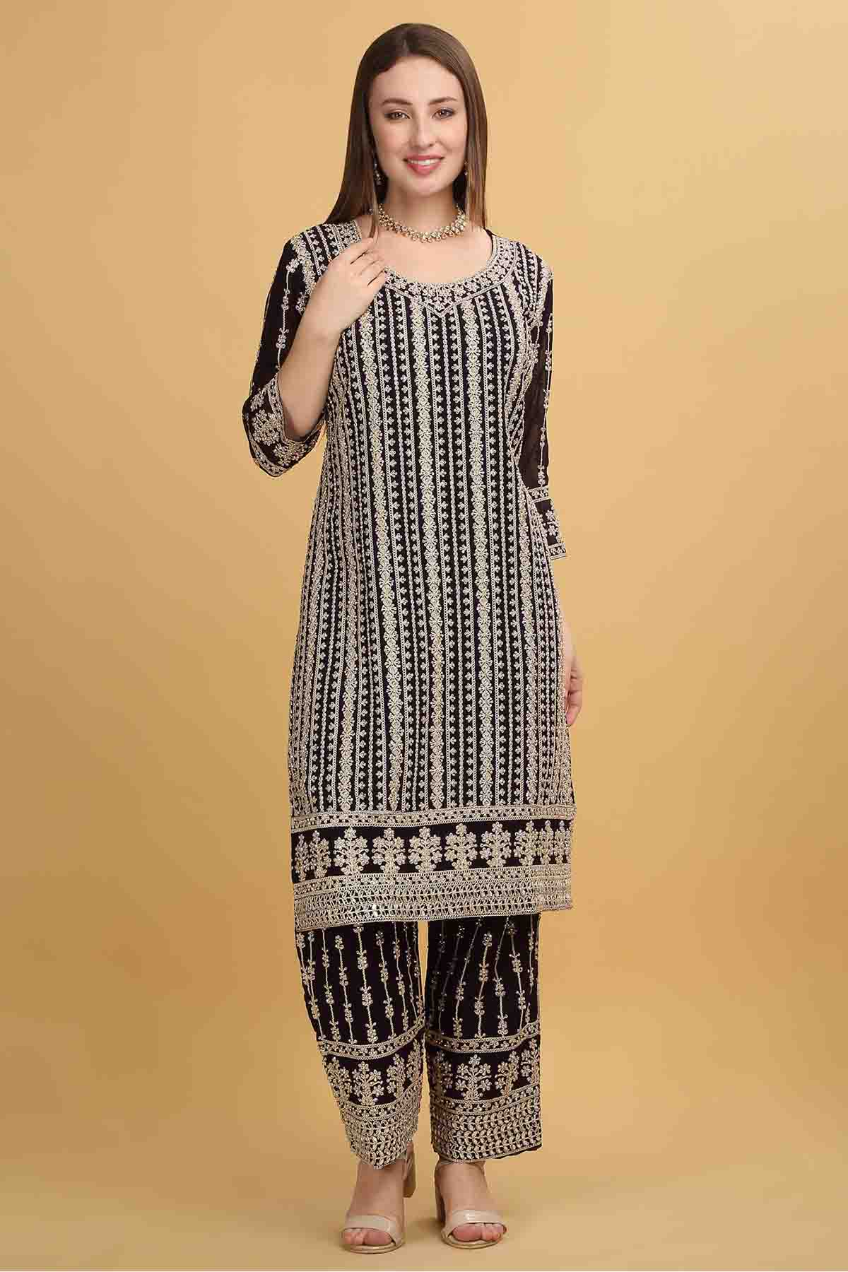 Dark Purple Zari Work Kurta Set