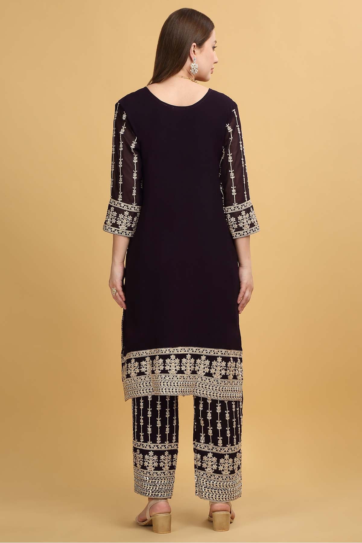 Dark Purple Zari Work Kurta Set