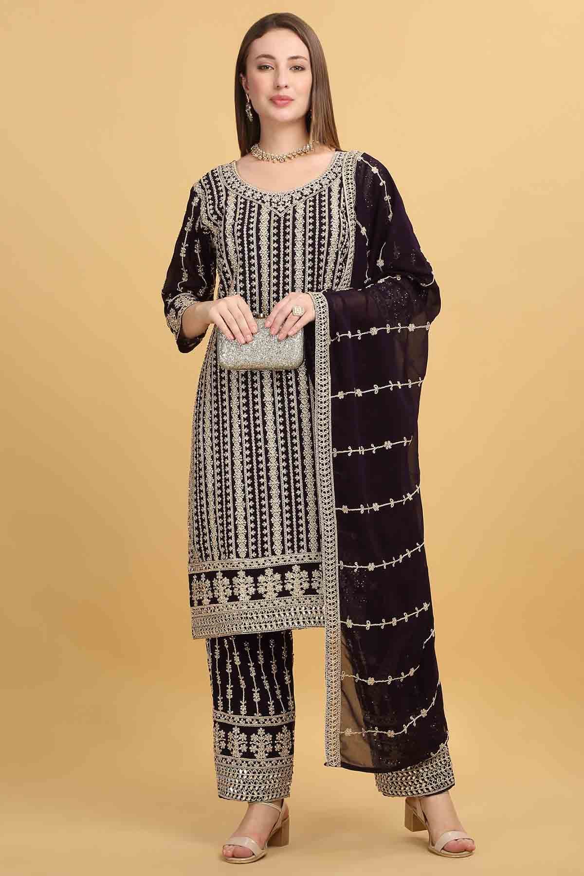 Buy Dark Purple Zari Work Kurta Set by Aham Vayam at ScrollnShops