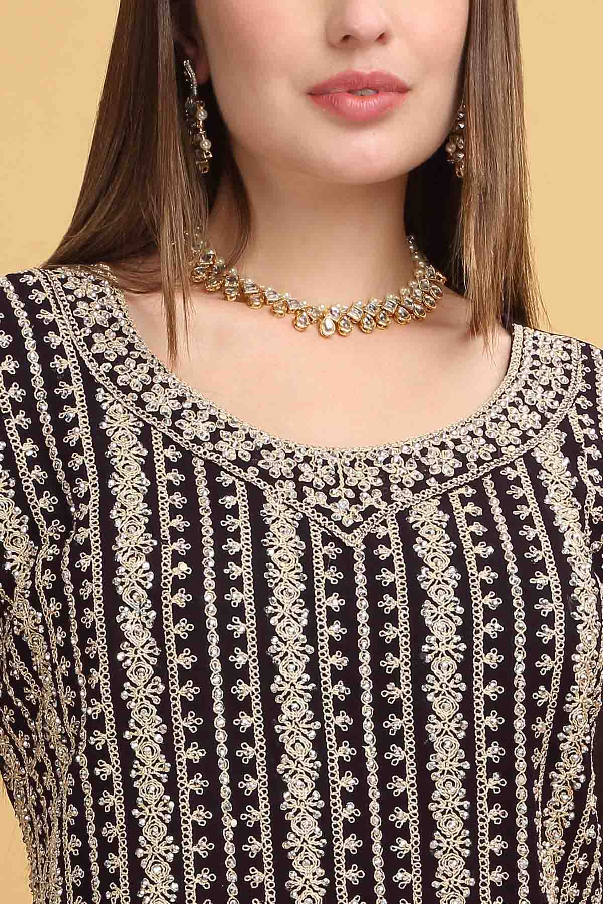 Dark Purple Zari Work Kurta Set