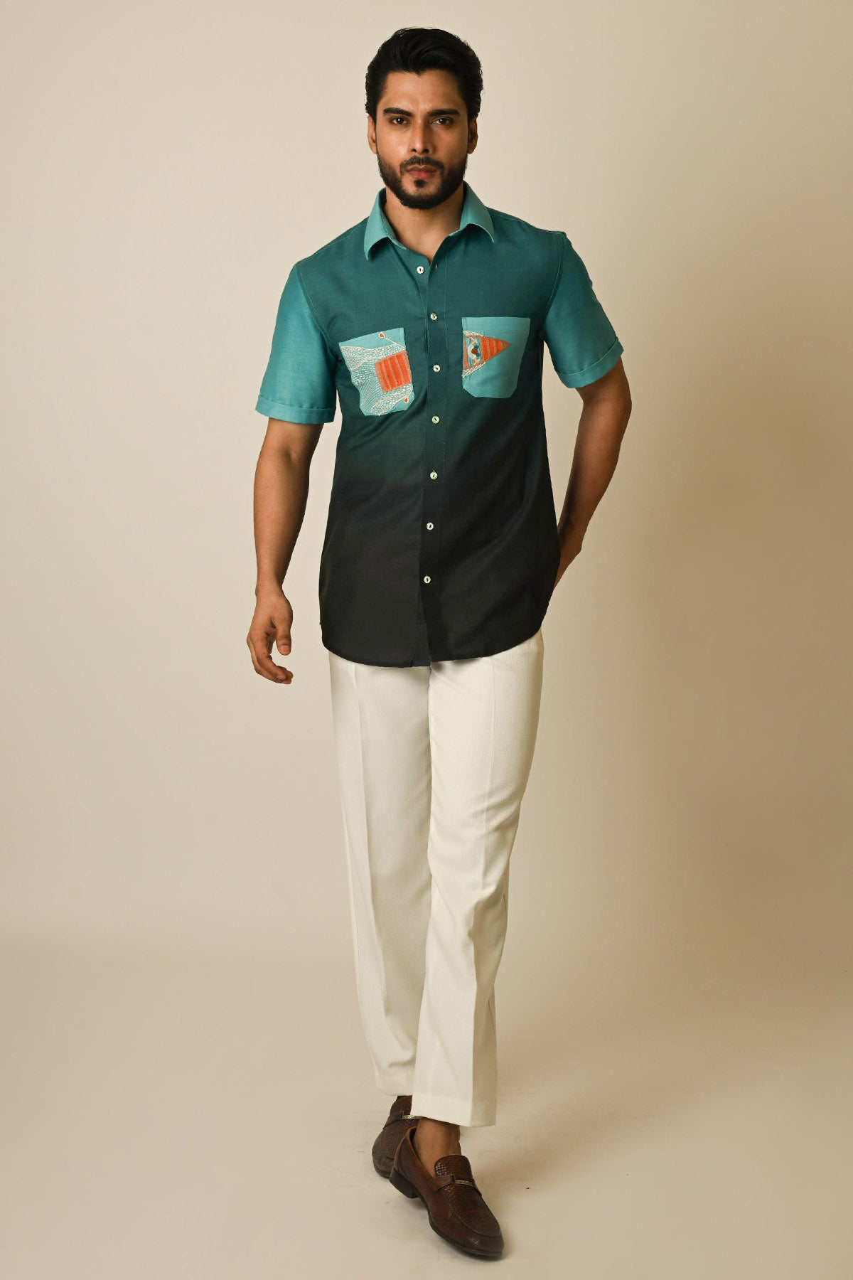 Dark Shaded Teal Textured Shirt