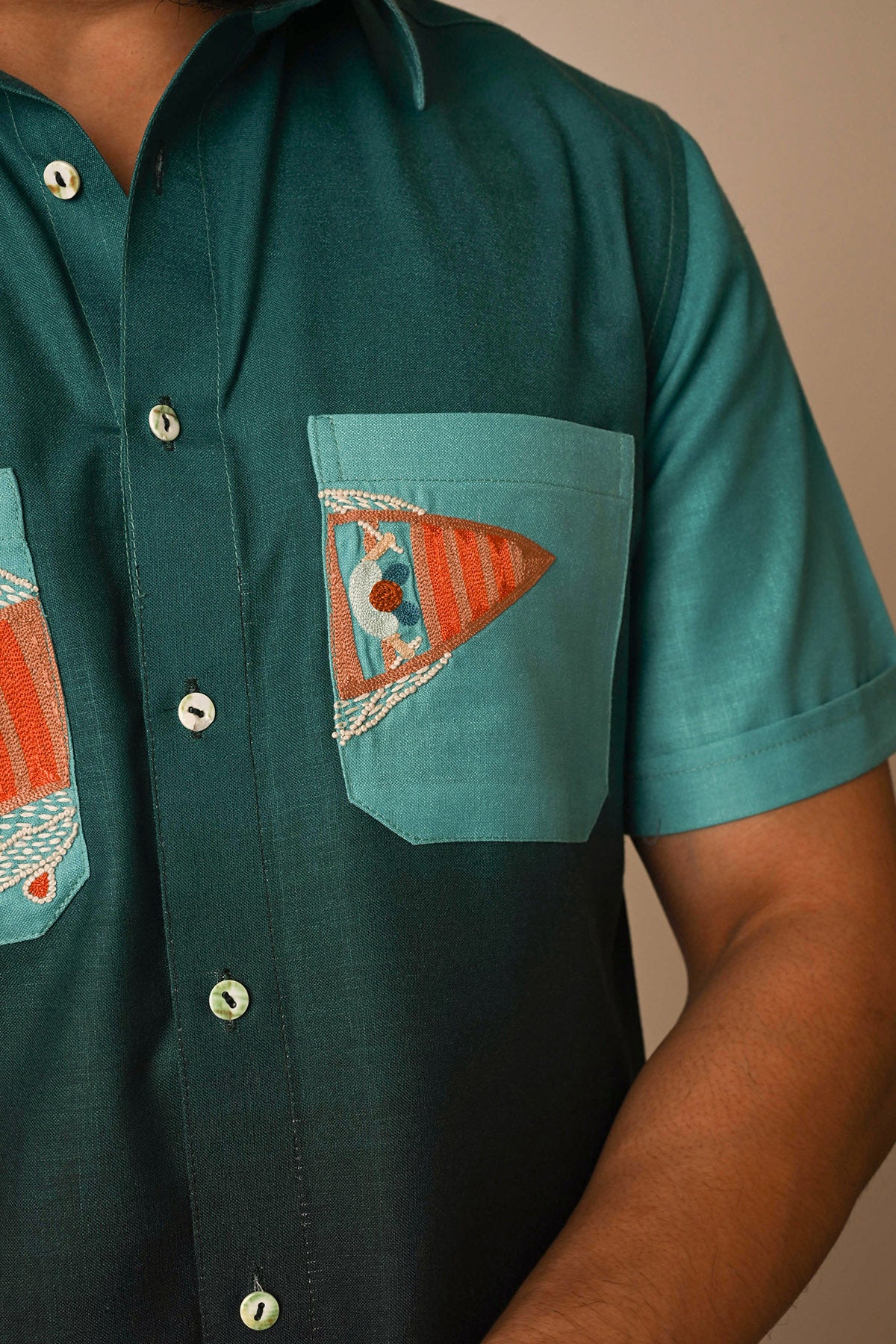 Dark Shaded Teal Textured Shirt