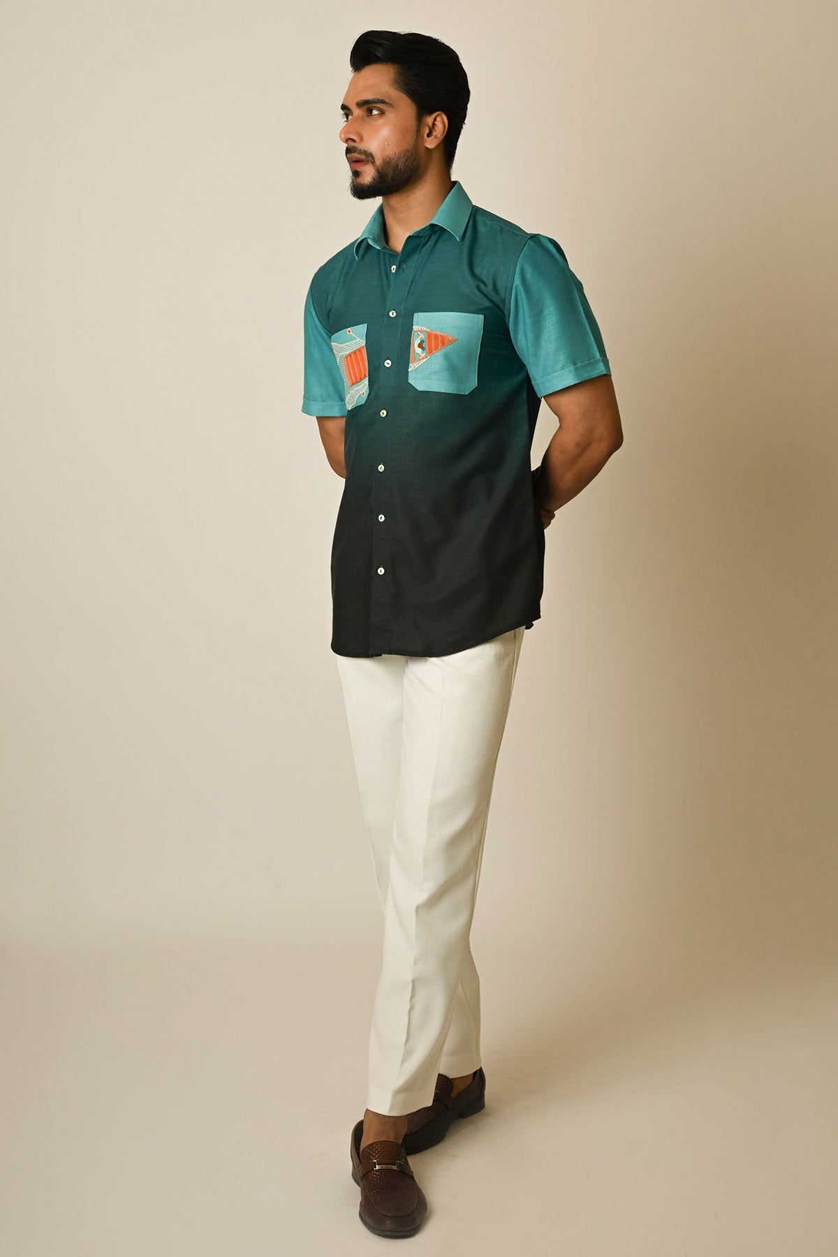 Dark Shaded Teal Textured Shirt