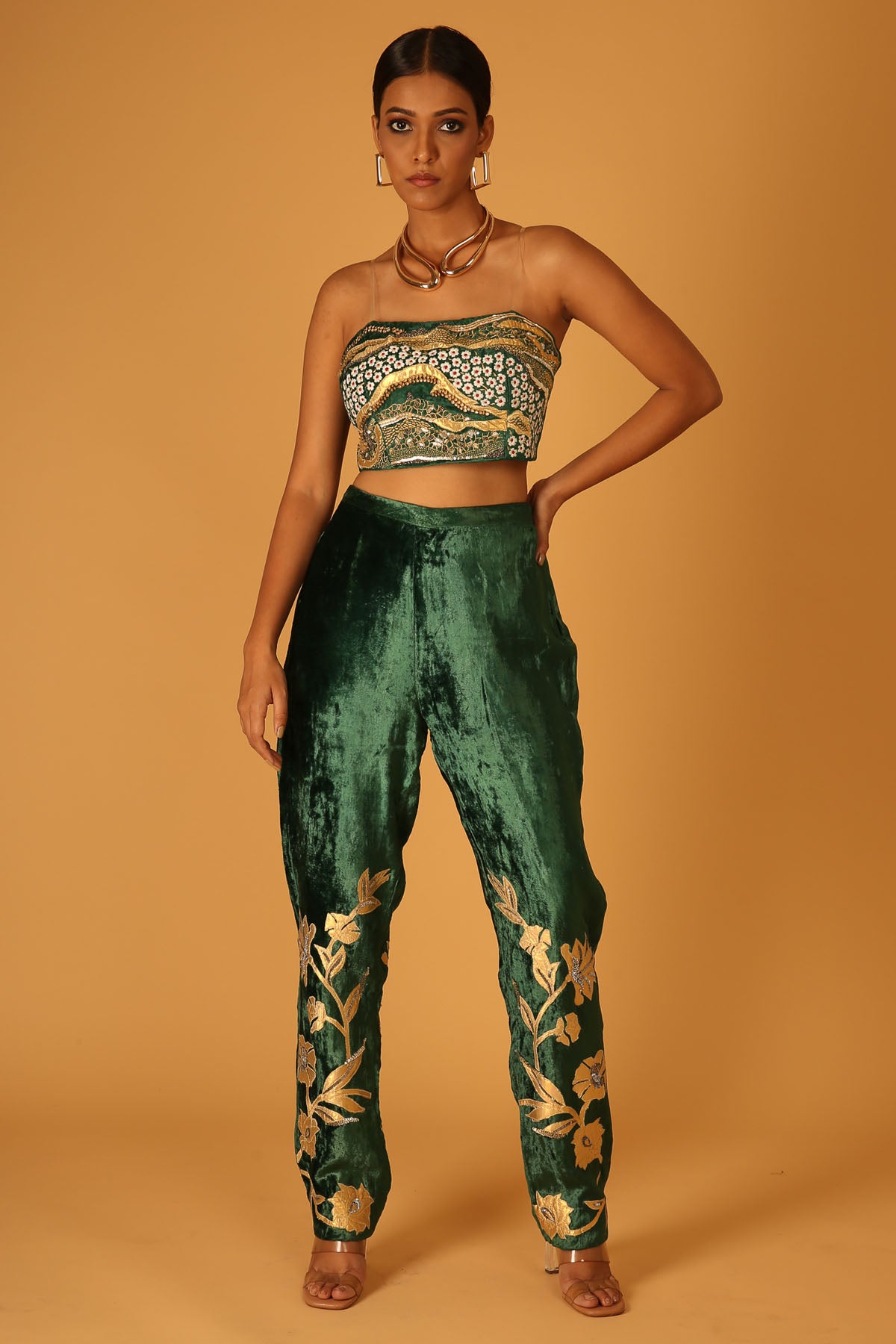 Deep Green Embroidered Cape Set