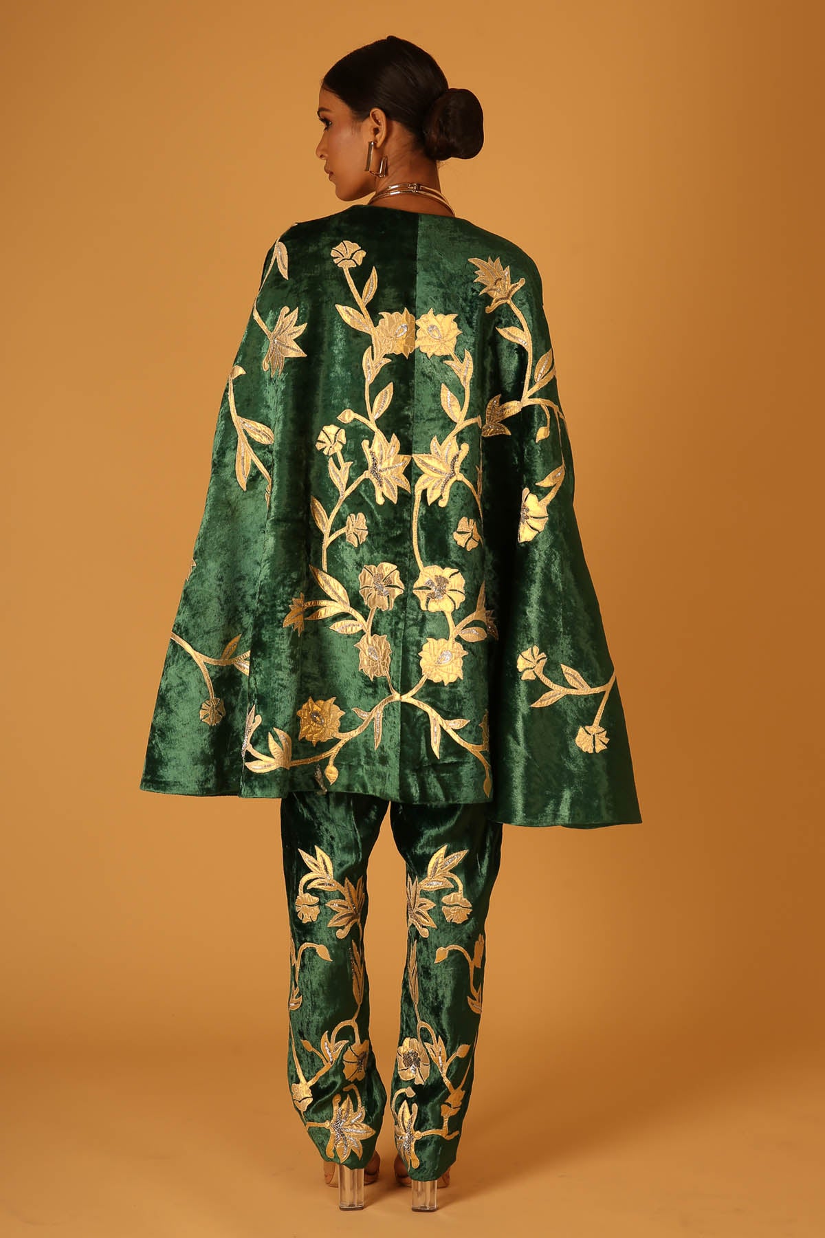 Deep Green Embroidered Cape Set