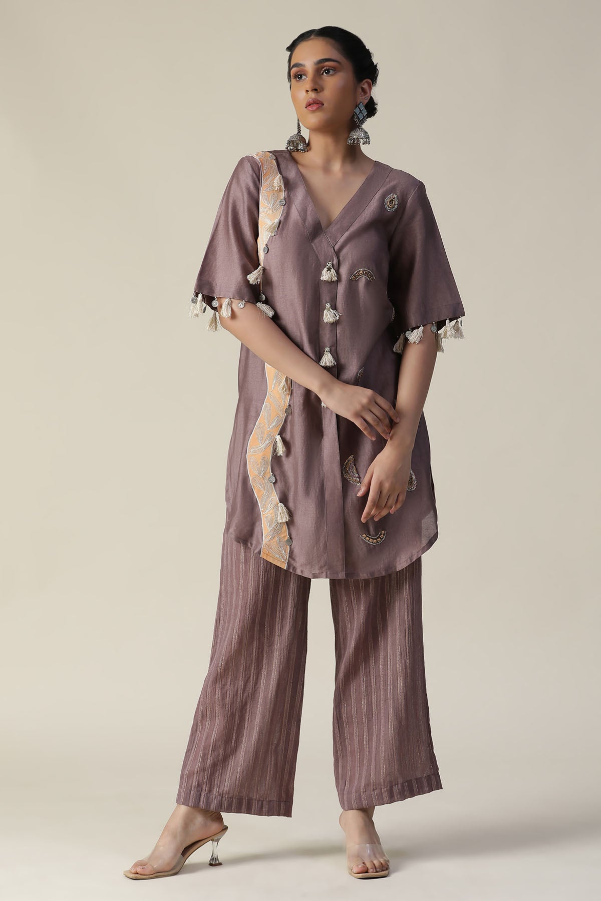 Deep Taupe Painted Kurta & Pants