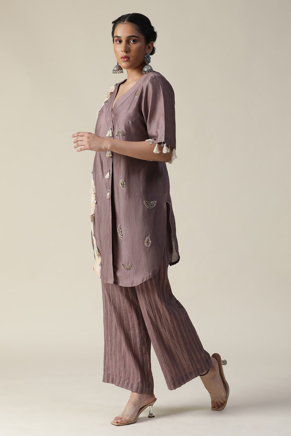 Deep Taupe Painted Kurta & Pants