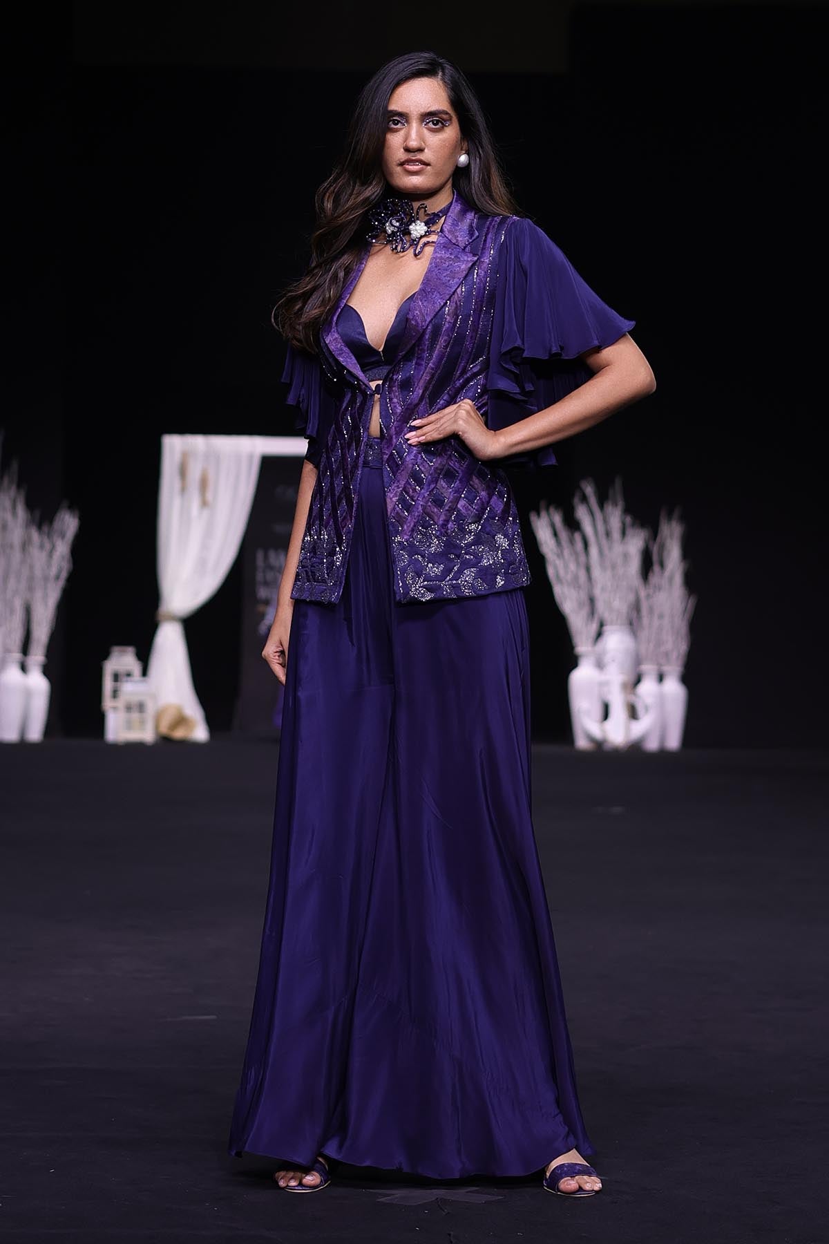 Deep Blue Embellished Blazer Set