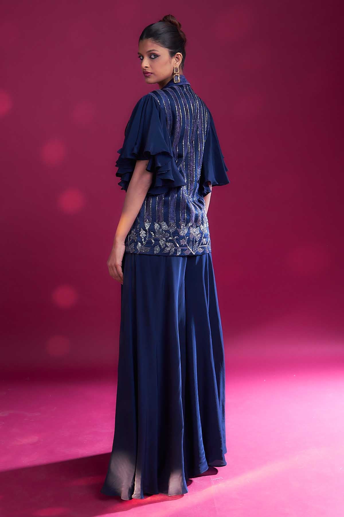 Deep Blue Embellished Blazer Set