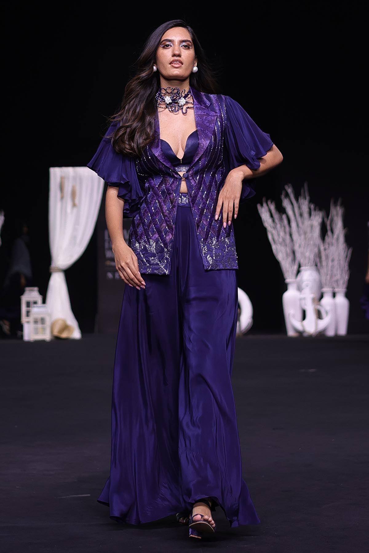 Deep Blue Embellished Blazer Set