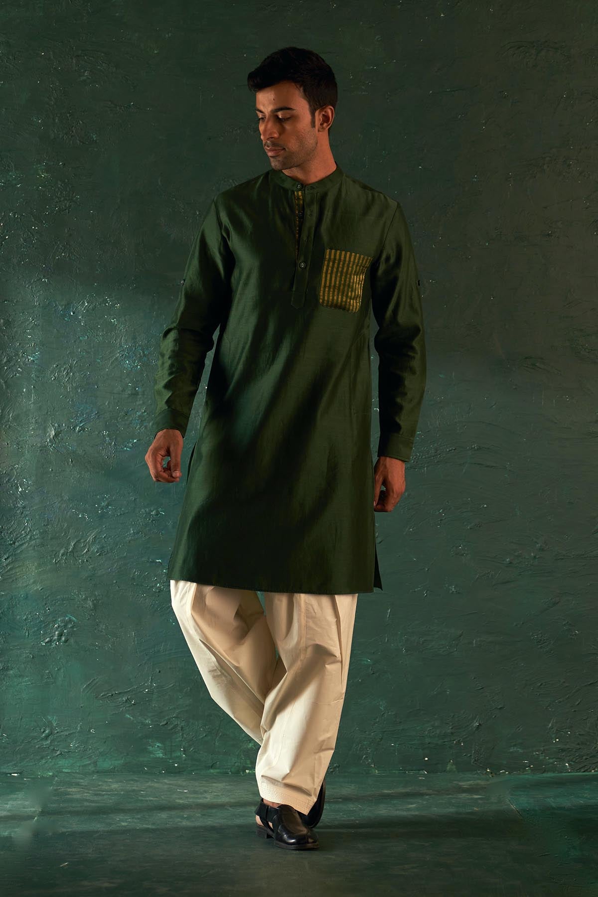 Buy Deep Green Embroidered Kurta Set Online