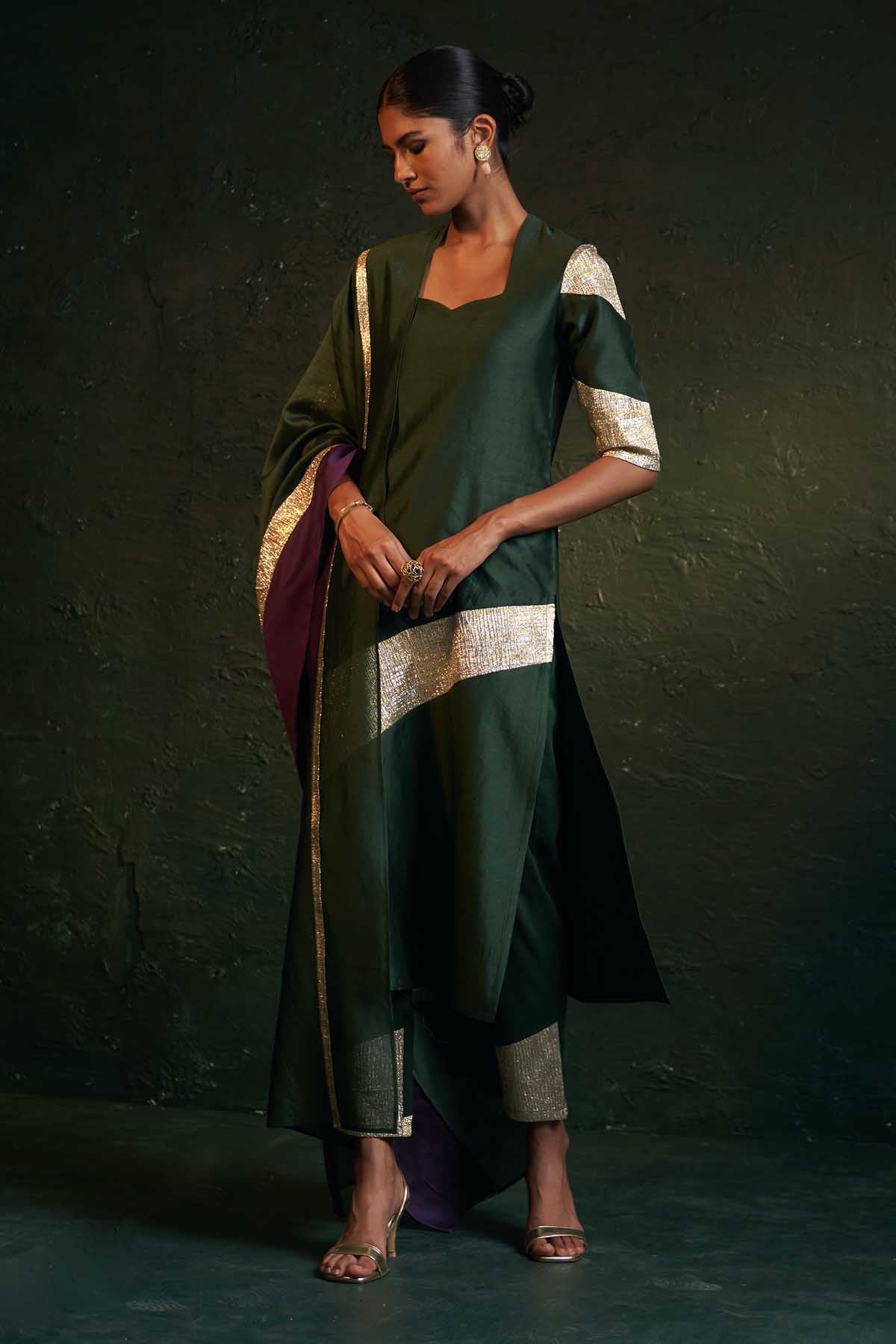 Buy Deep Green Gota Work Kurta Set Online