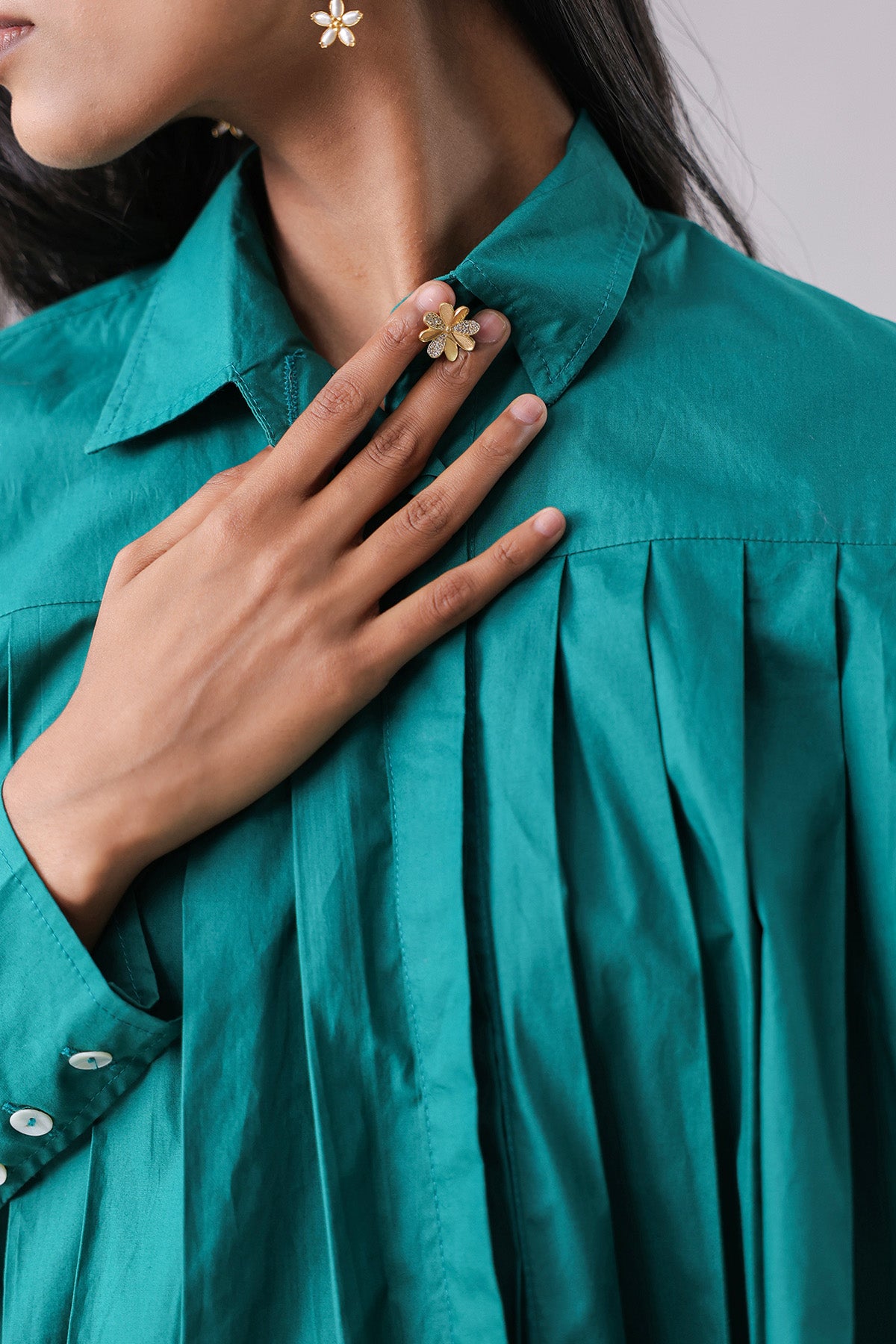 Deep Green Pleated Shirt & Pants