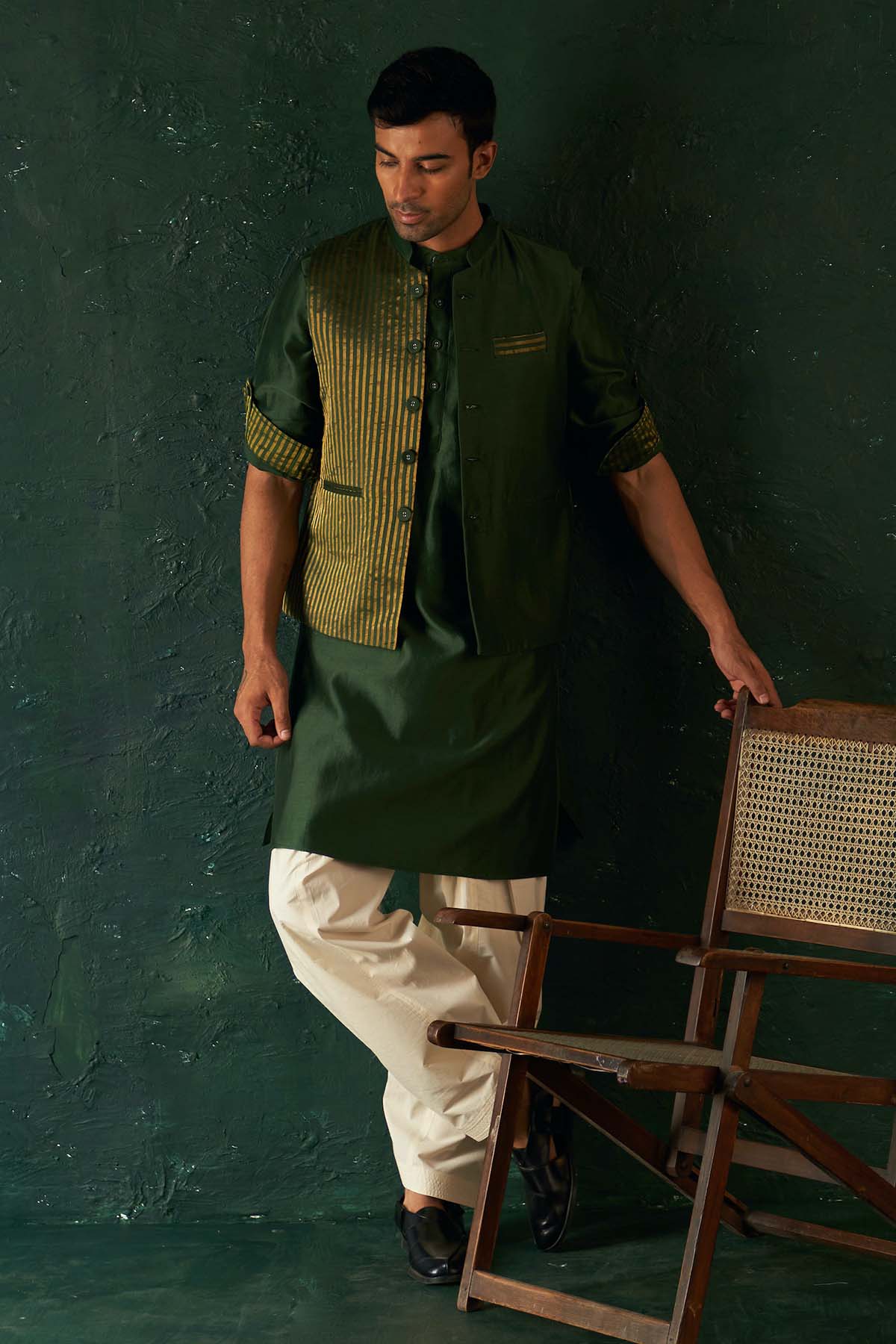 Buy Deep Green Straight Kurta Set by Charkhee for men online at ScrollnShops