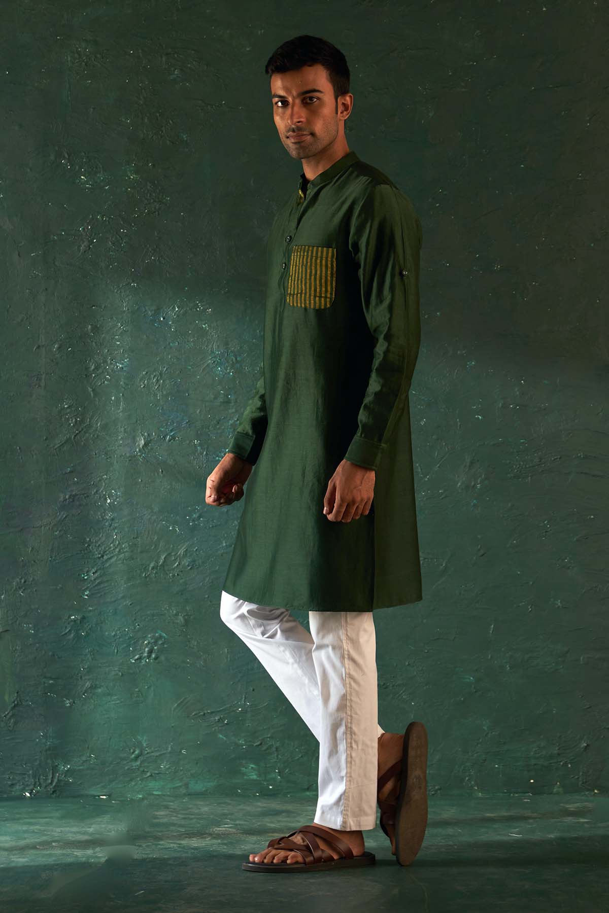 Deep Green Stripes Kurta Set