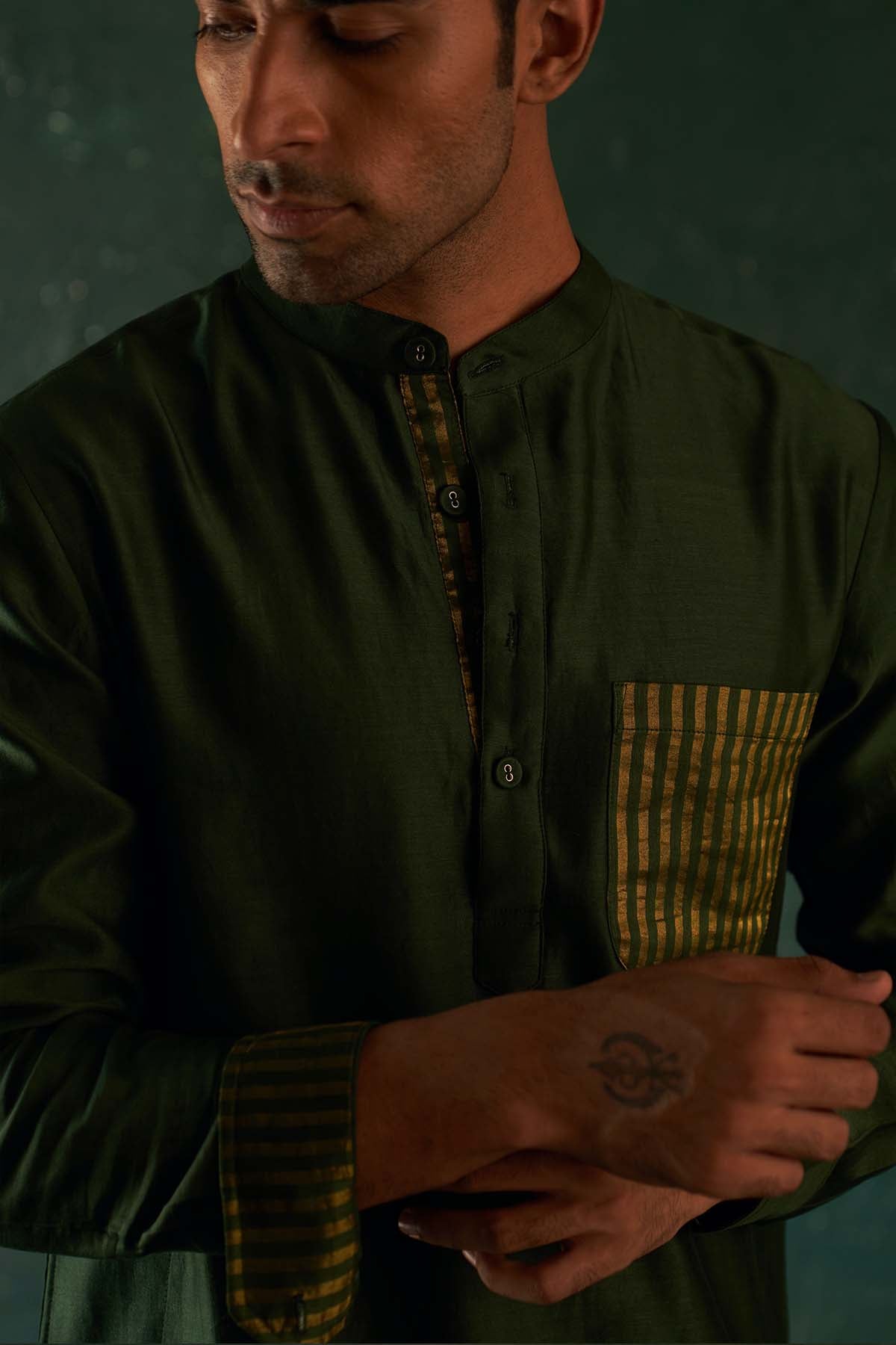 Deep Green Stripes Kurta Set