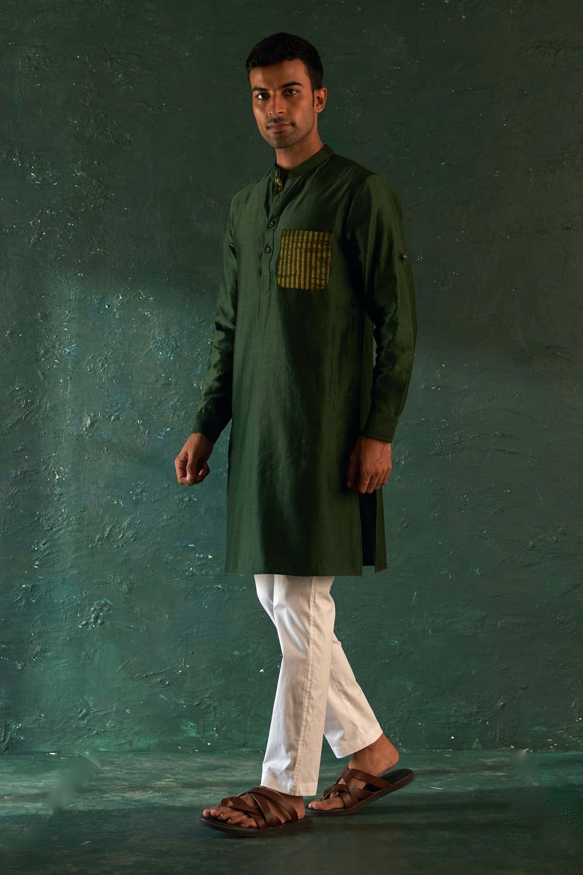 Buy Deep Green Stripes Kurta Set by Charkhee for men online at ScrollnShops