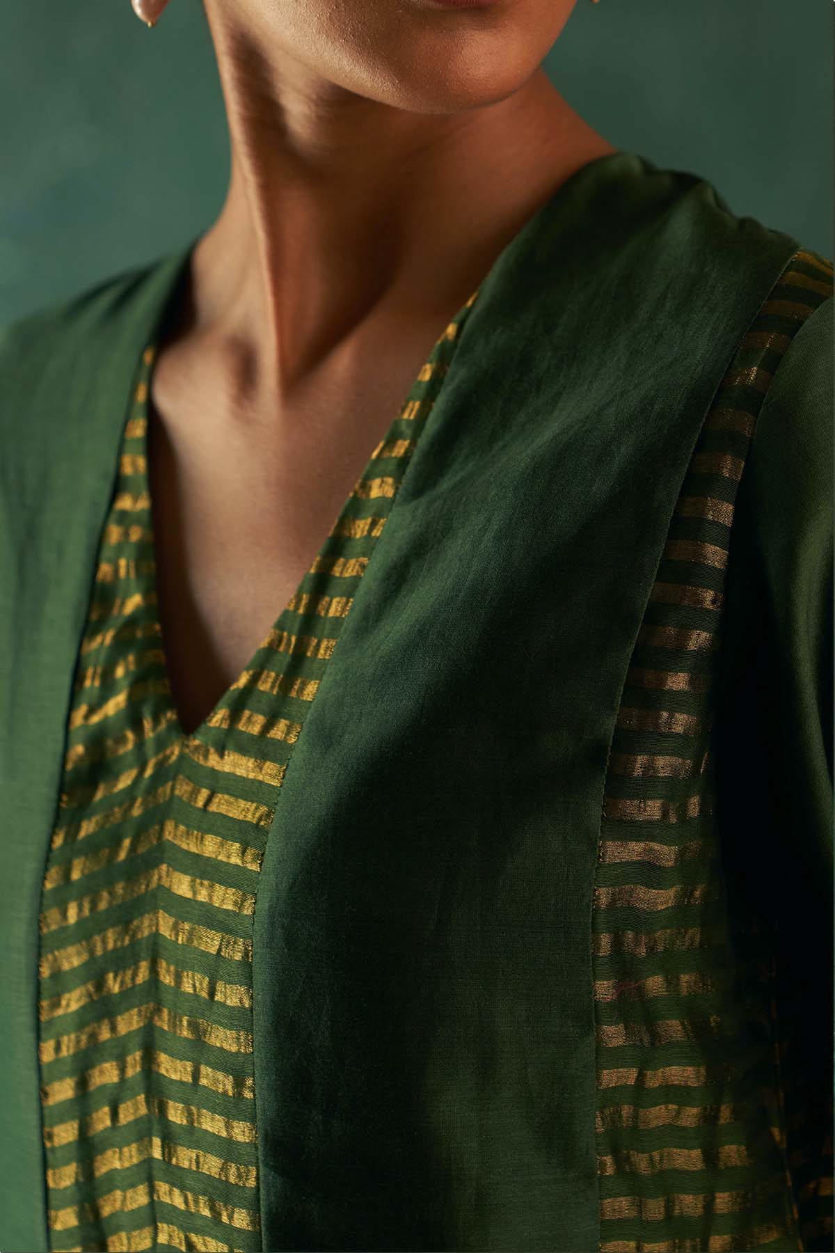 Deep Green V-Neck Long Kurta Set