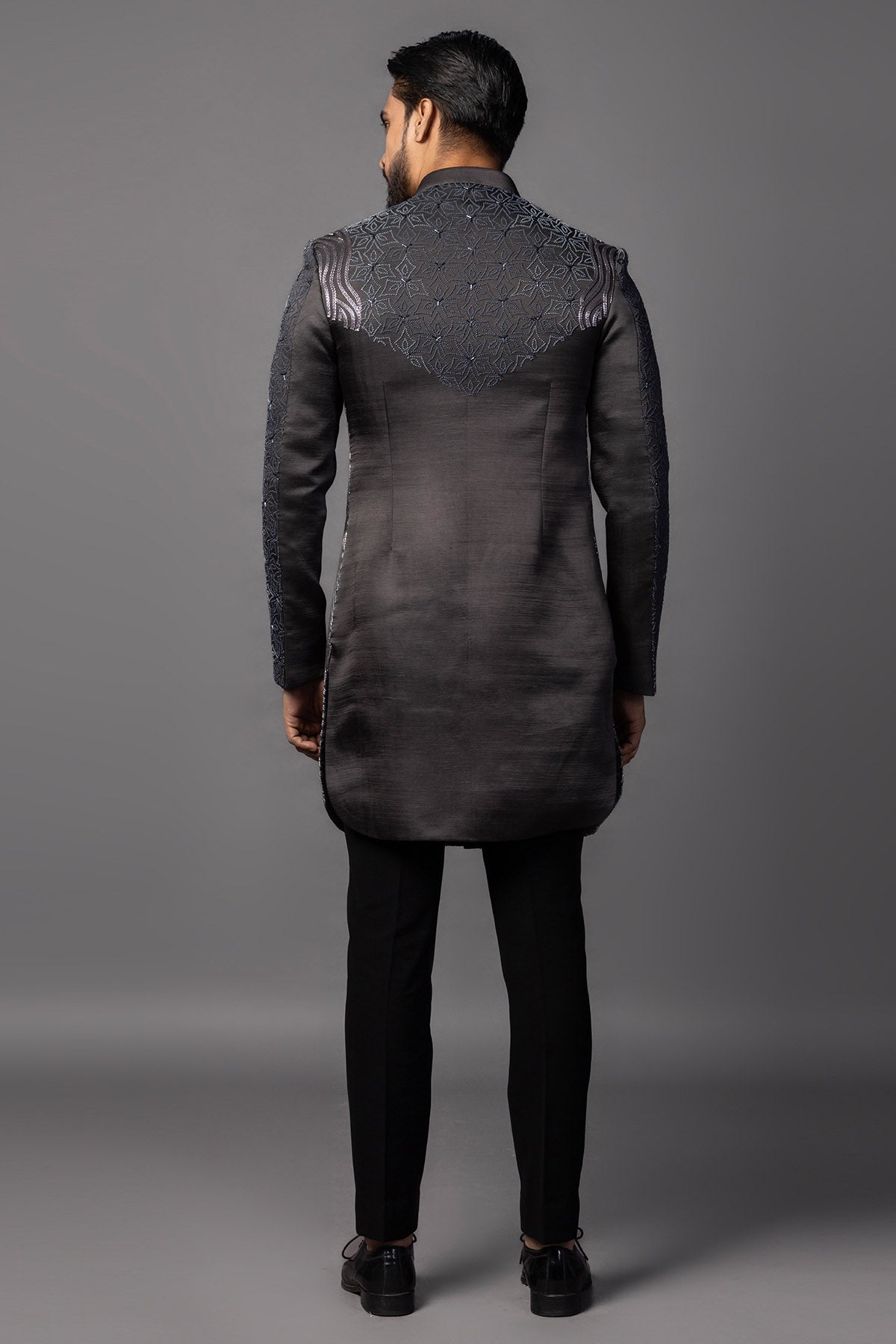 Deep Grey Frenchknot Achkan Set