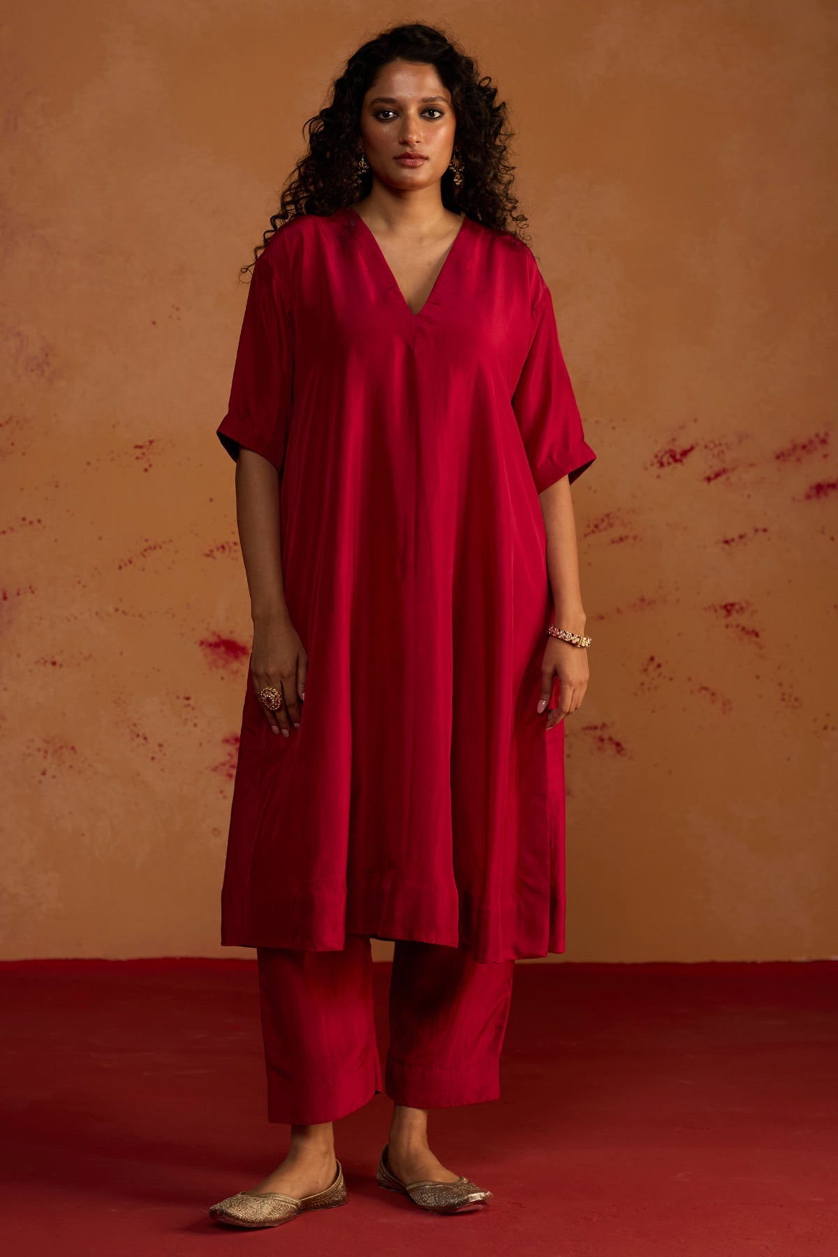 Buy Deep Pomme Silk Kurta And Pants for women by Rhua online available at scrollnshops