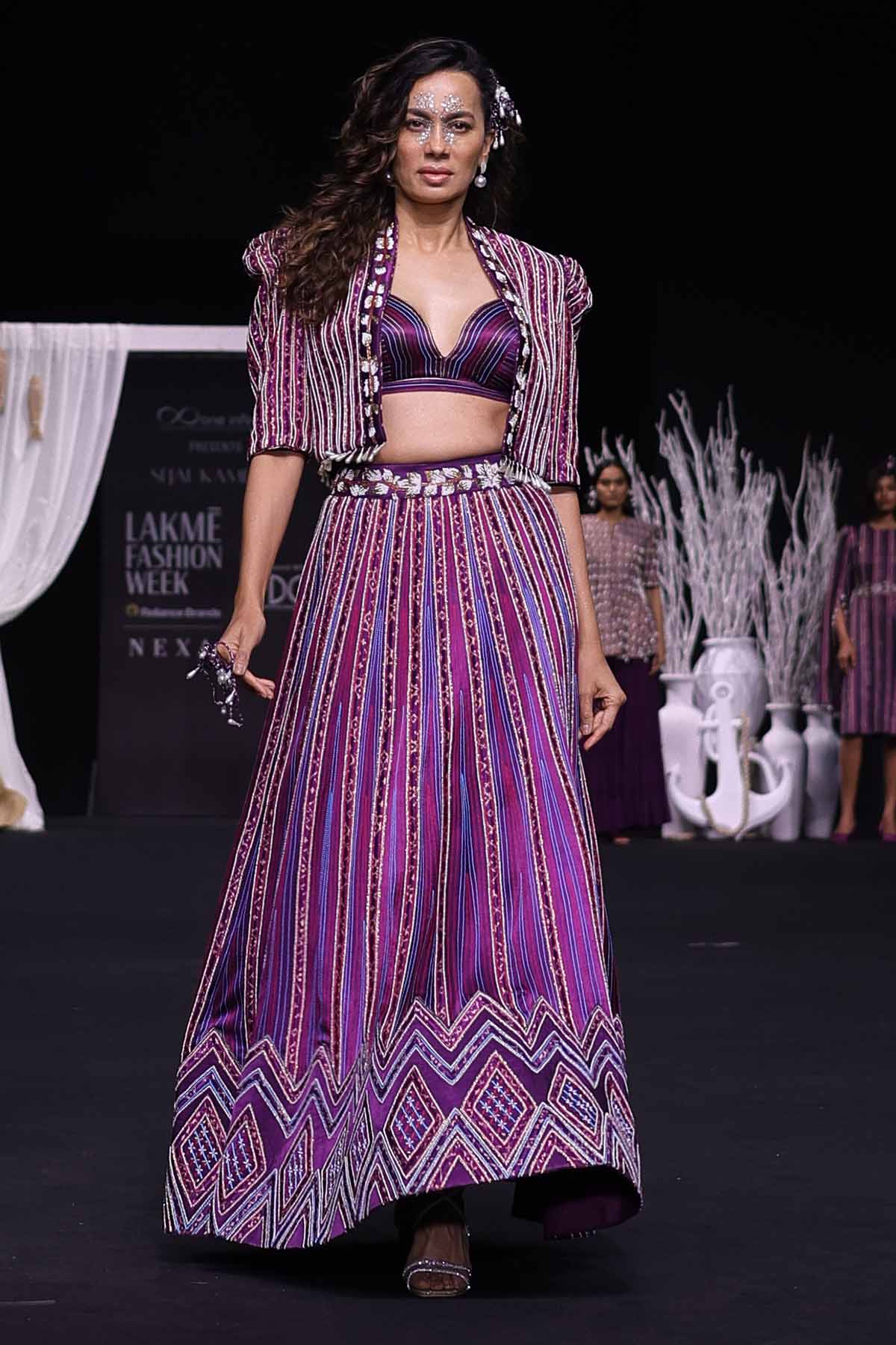 Sejal Kamdar Deep Purple Jacket Lehenga Set for women online at ScrollnShops