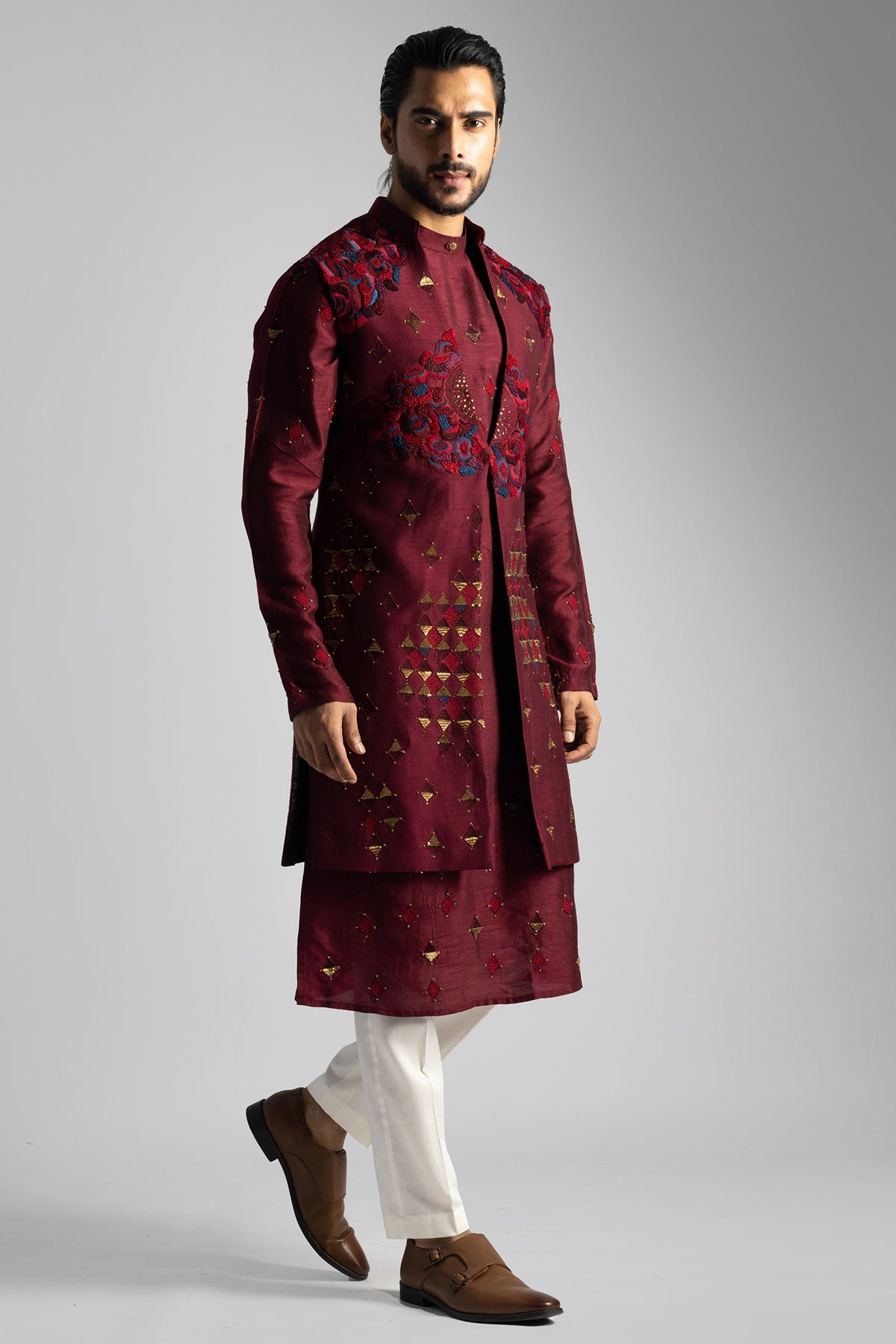 Deep Red Bamberg Silk Kurta Set