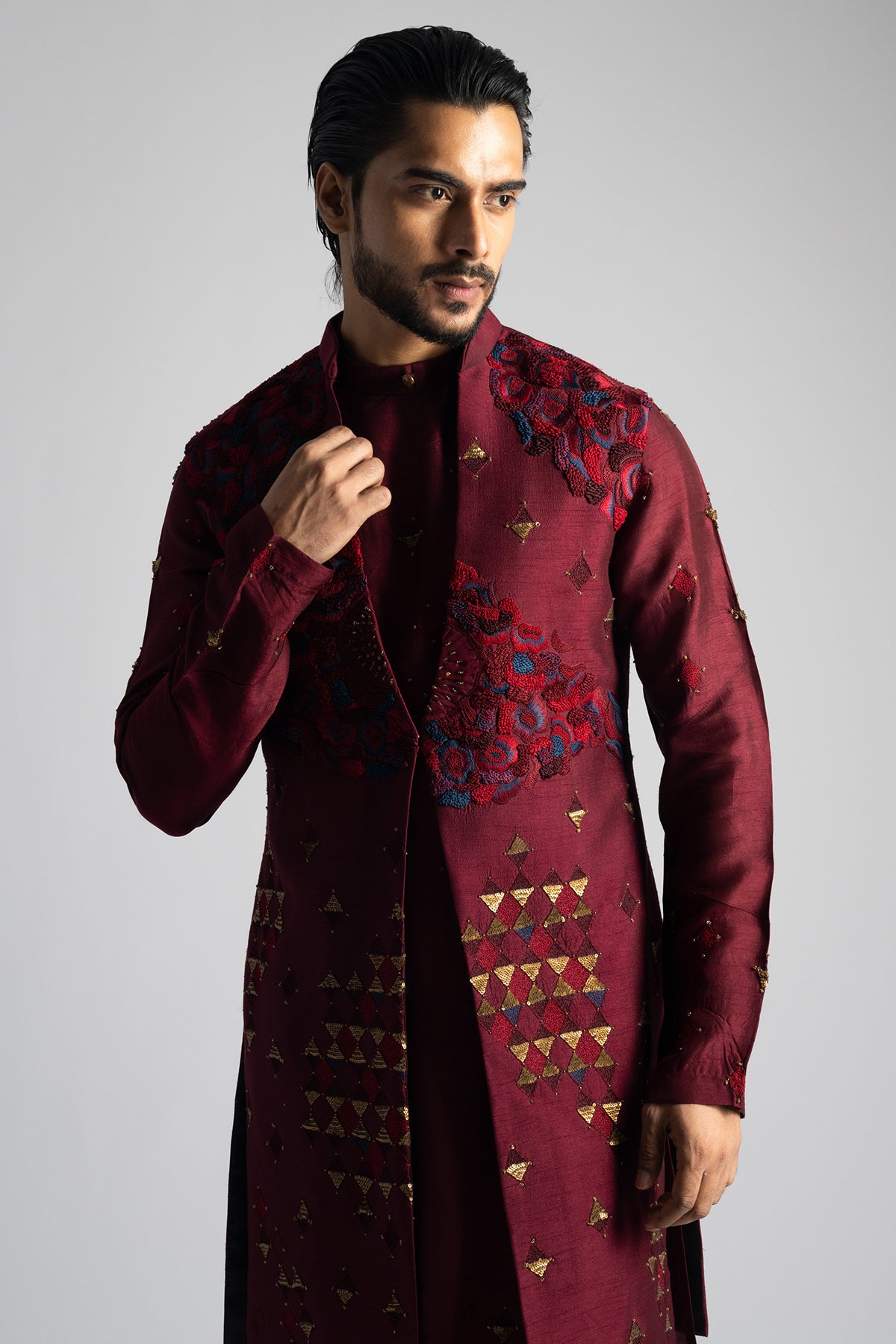 Deep Red Bamberg Silk Kurta Set