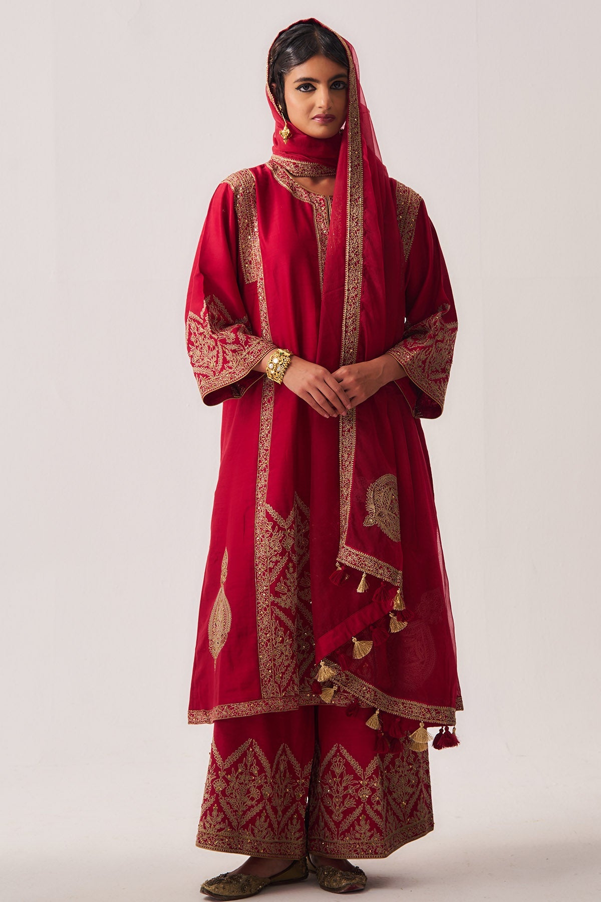 Buy Deep Red Chanderi Kurta & Pants for Women by WABI SABI available online at ScrollnShops