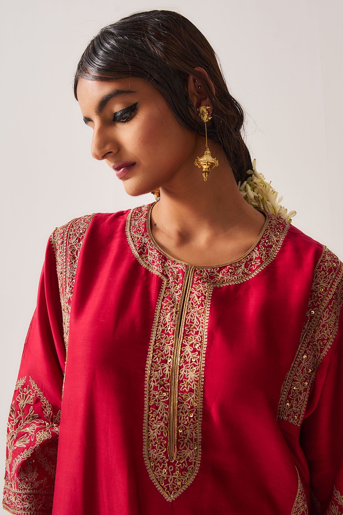 Deep Red Chanderi Kurta & Pants