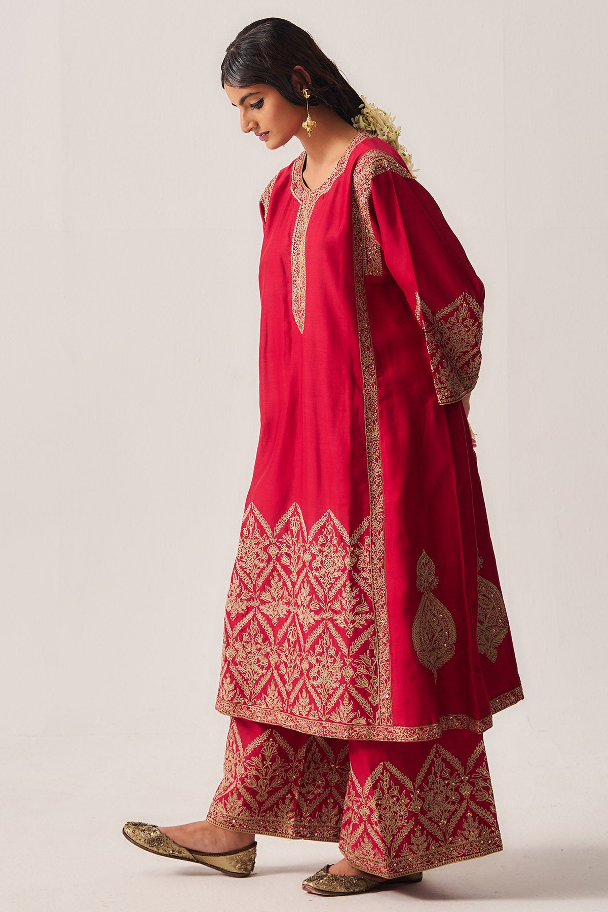 Deep Red Chanderi Kurta & Pants