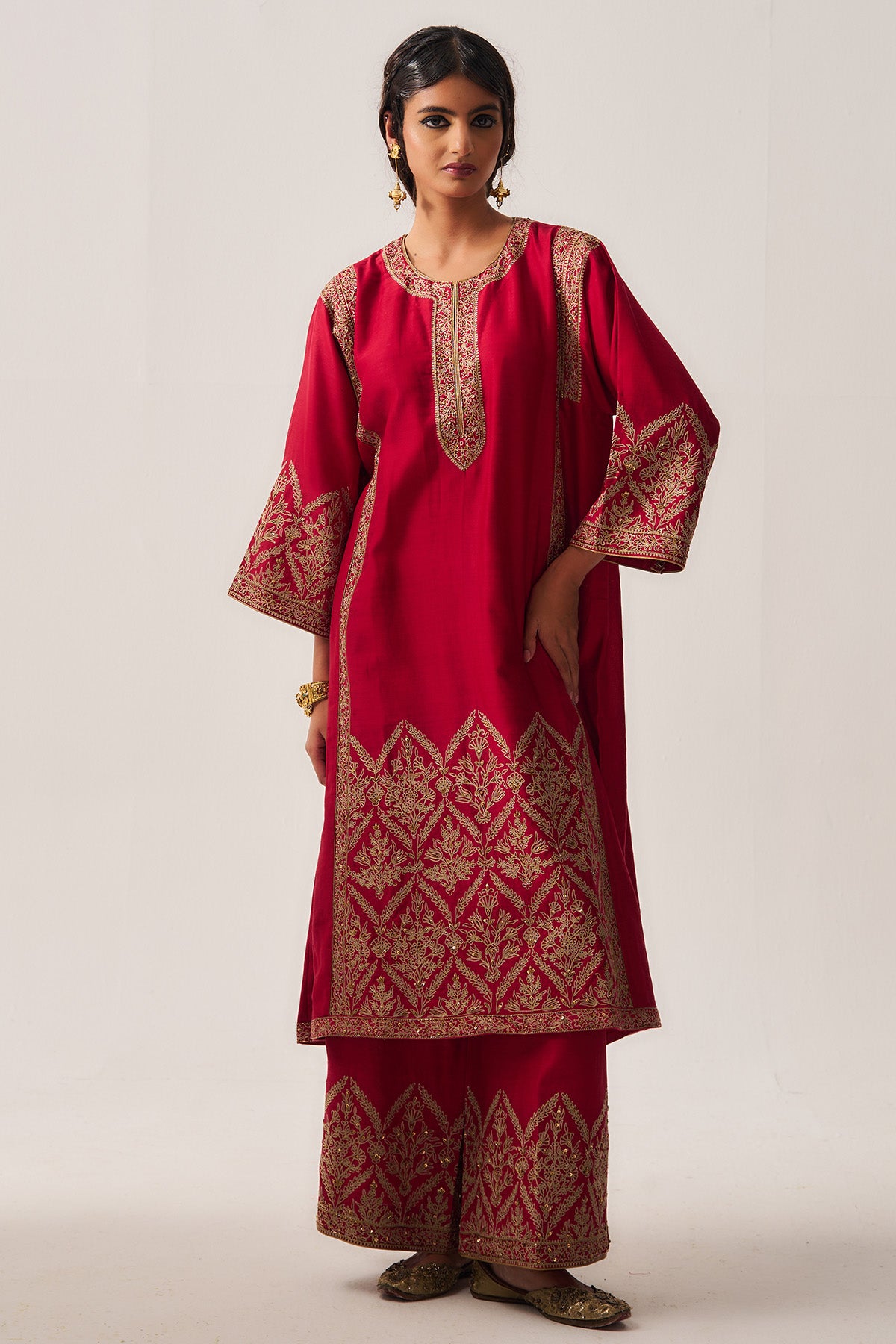Deep Red Chanderi Kurta & Pants