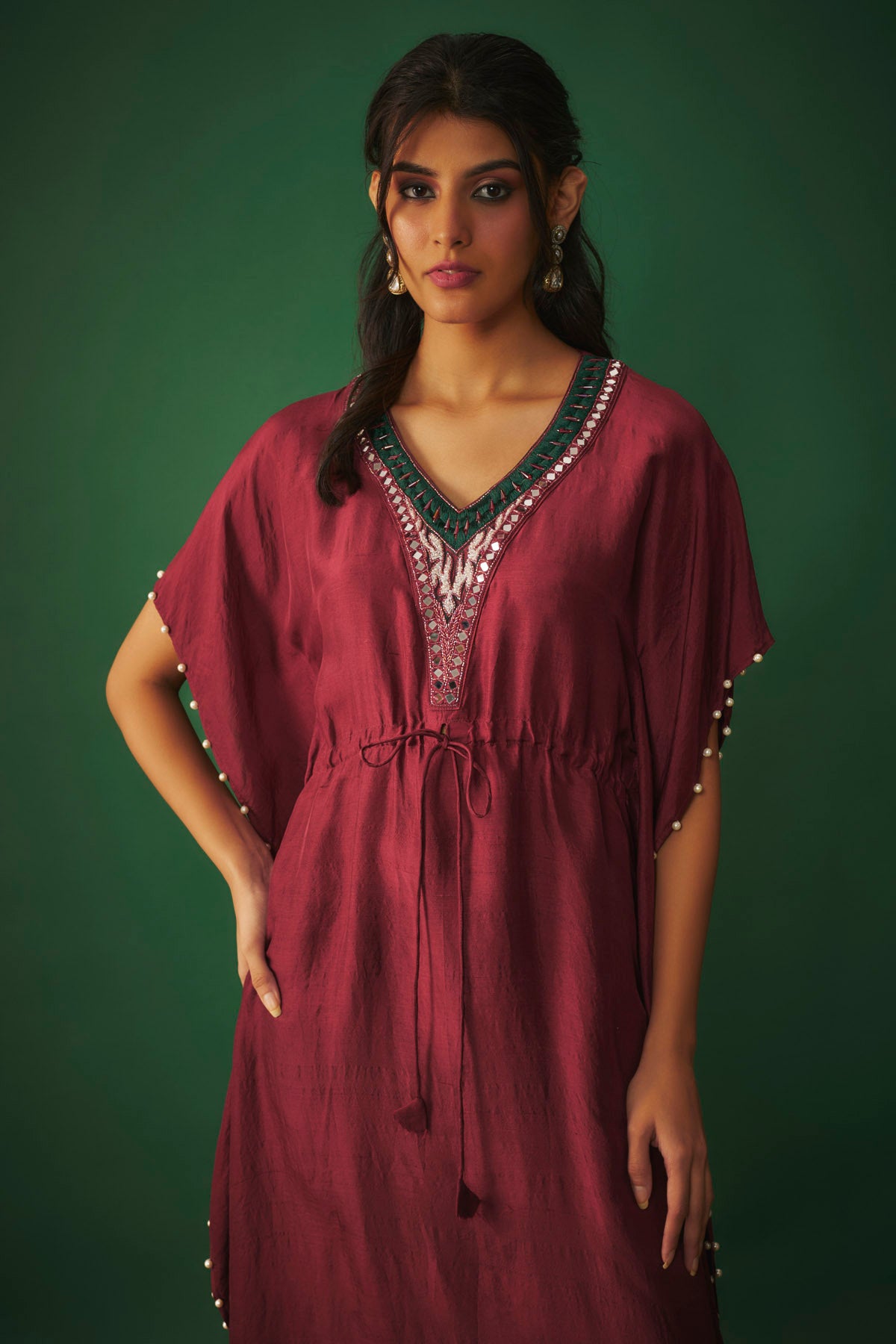 Deep Red Embroidered Kaftan