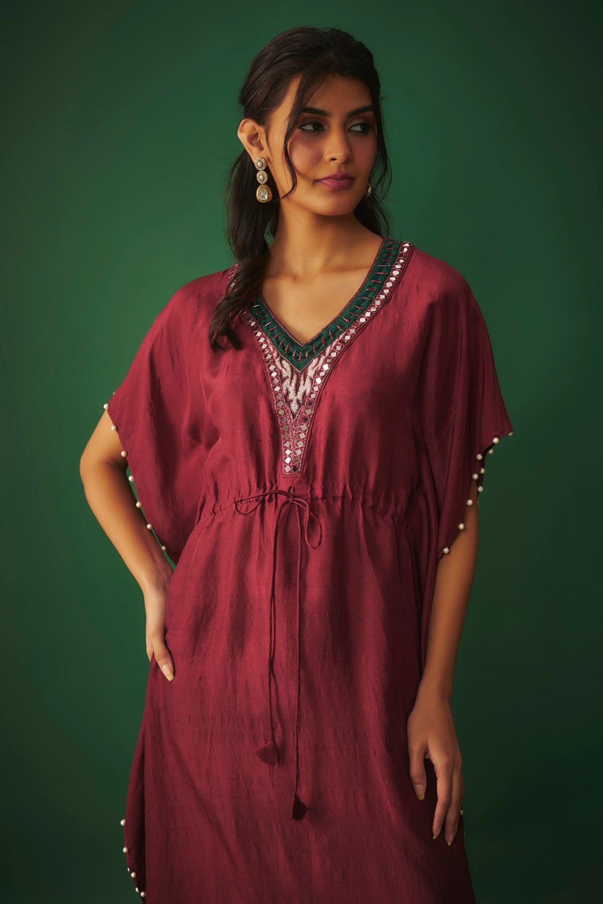 Deep Red Embroidered Kaftan