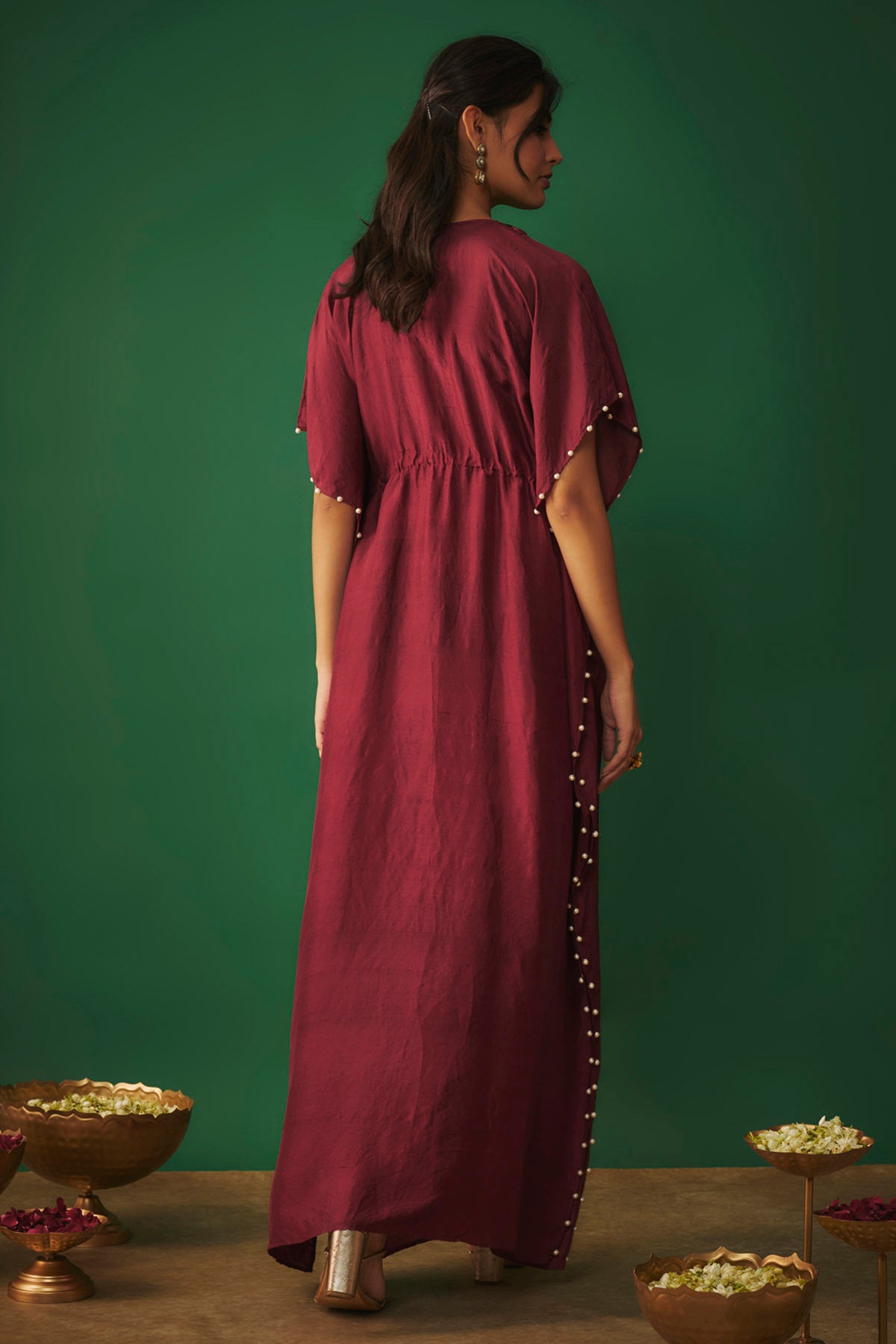 Deep Red Embroidered Kaftan