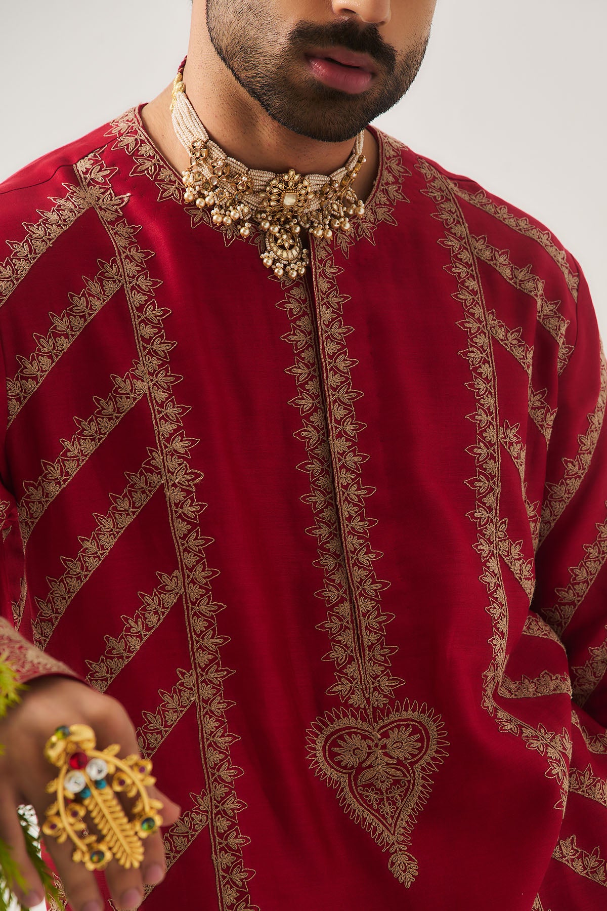 Deep Red Embroidered Kurta Set