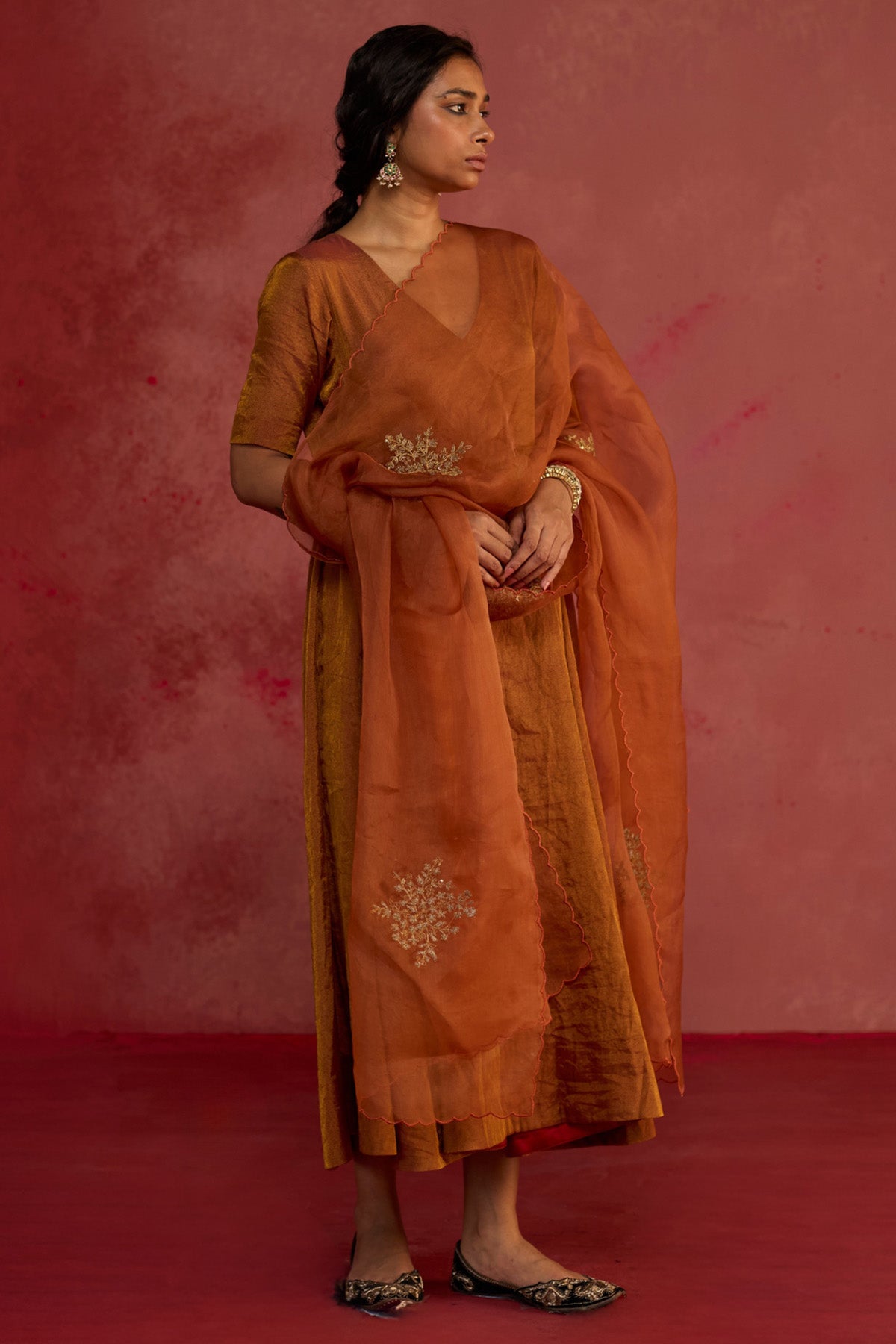 Buy Deep Rust Banarasi Kurta Set for women by Rhua online available at scrollnshops