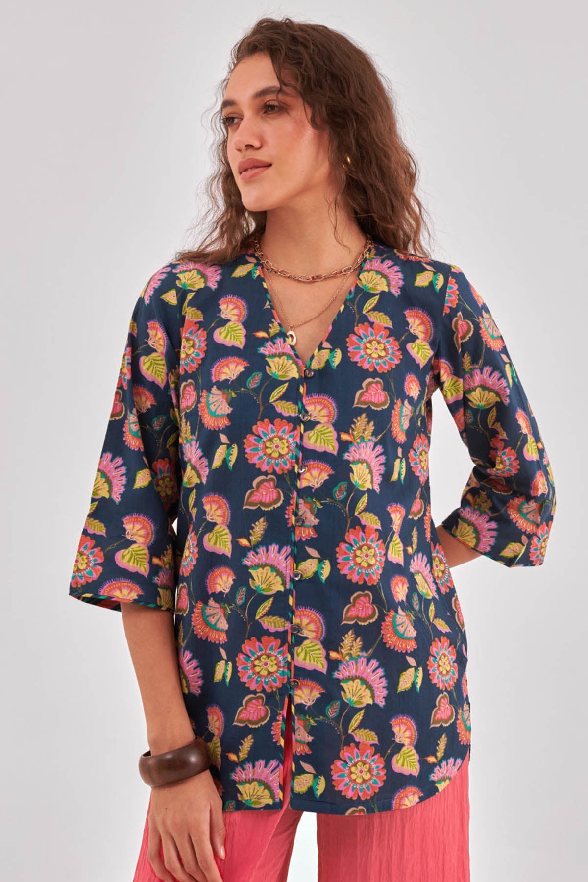 Buy Deep Teal Cotton Printed Top for Women by Qomn Designer online available at scrollnshops