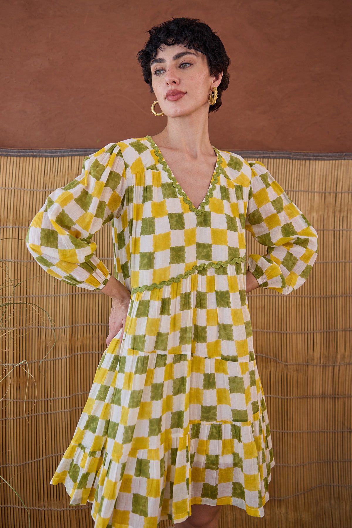 Deep V-Neck Multicolor Dress