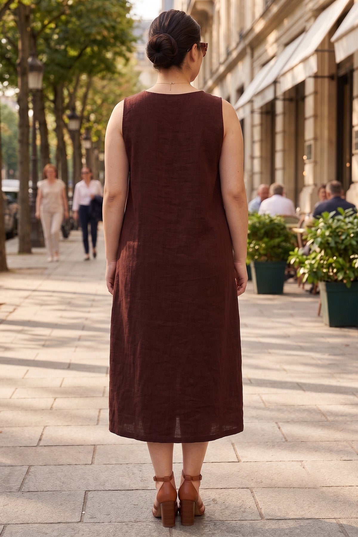 Deep Wine Cotton Linen Dress