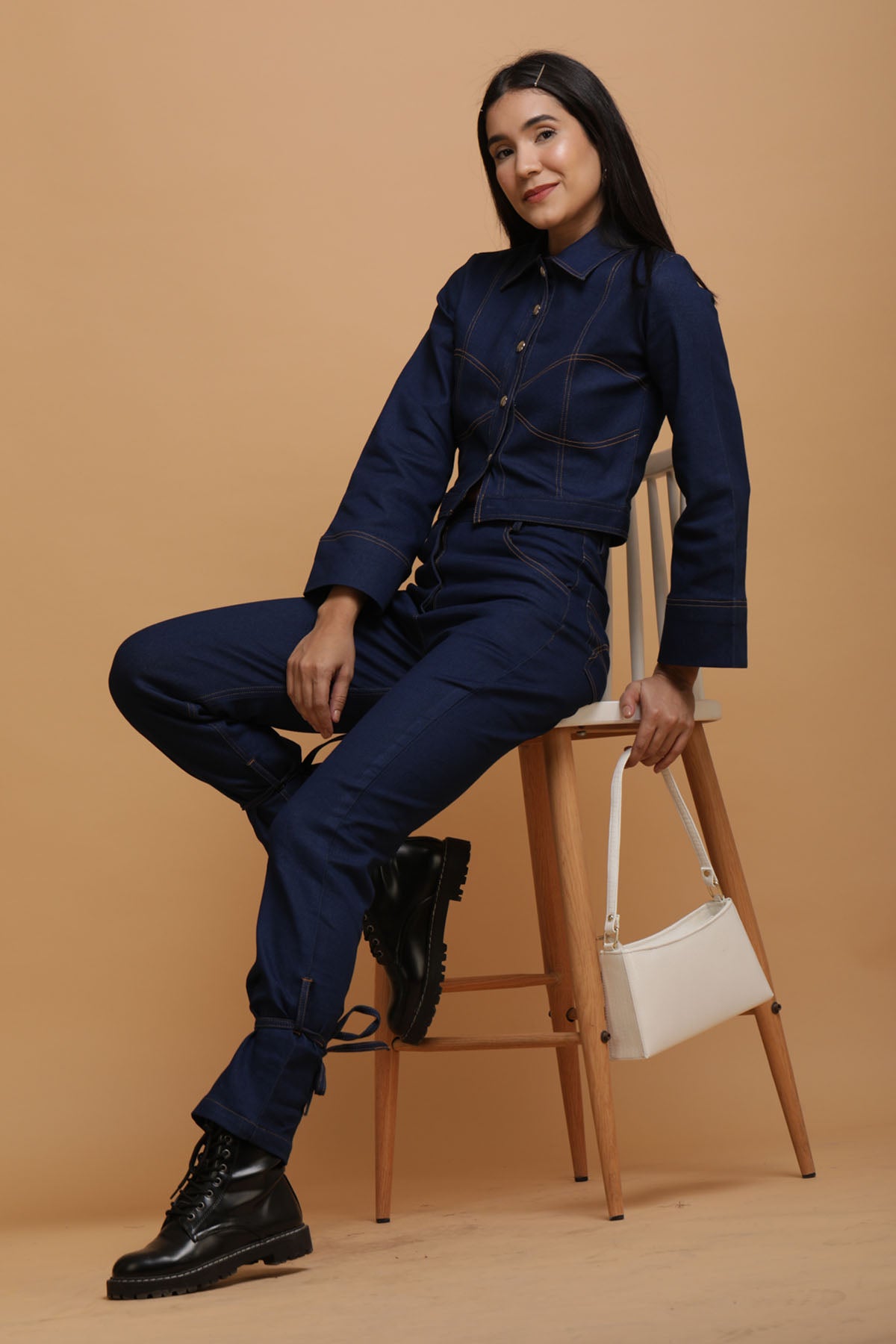 Denim Crop Shirt & Pant Set