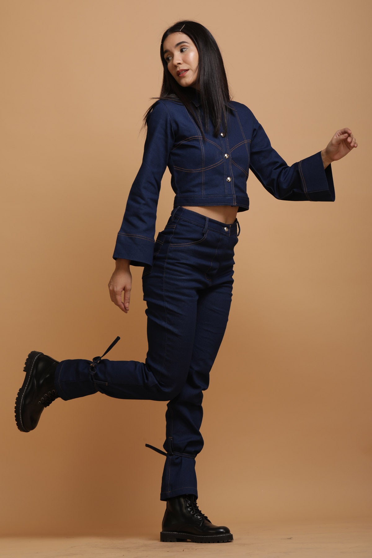 Denim Crop Shirt & Pant Set