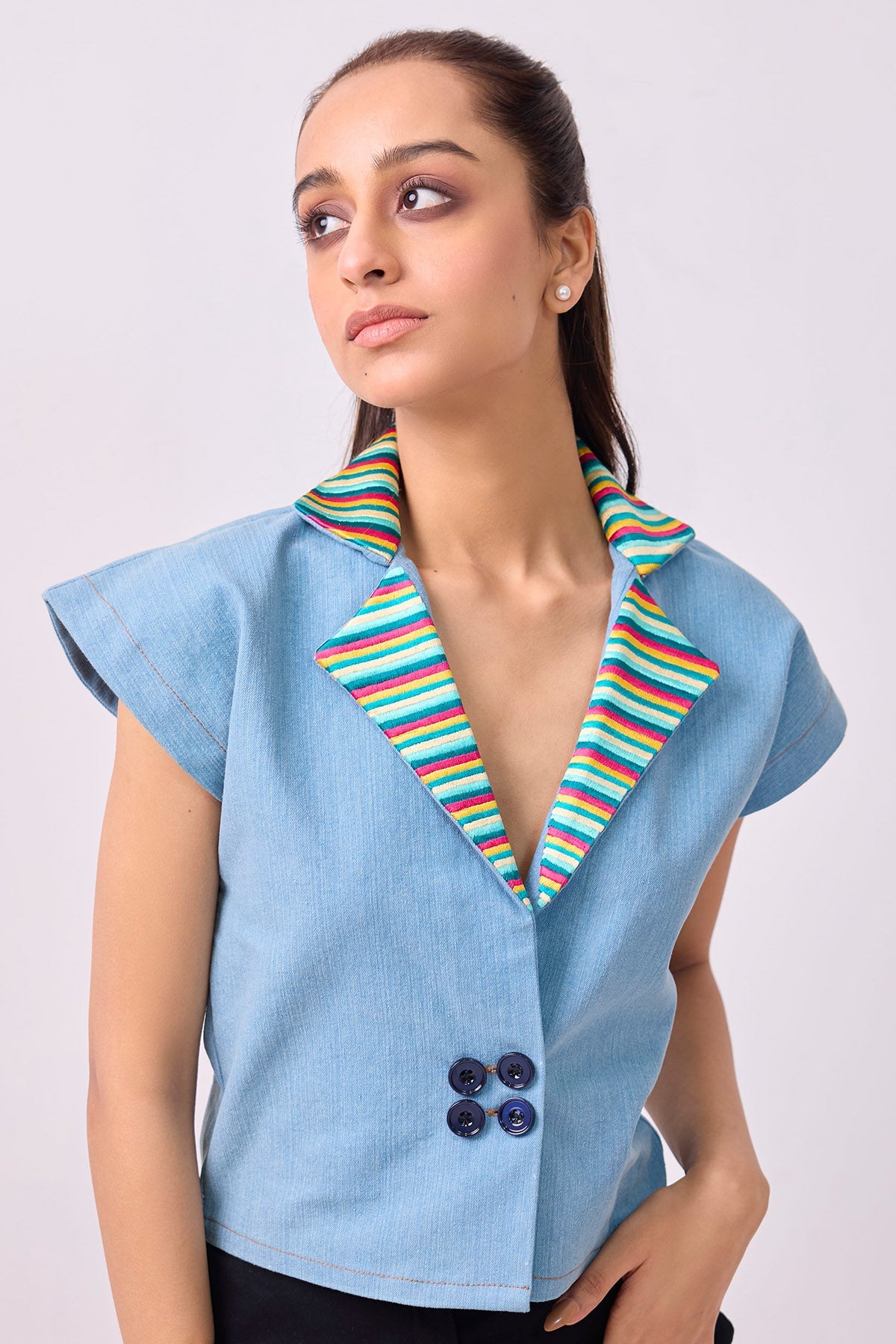 Buy Denim Blue Embroidered Jacket for Women by 97 Motifs Designer online available at scrollnshops